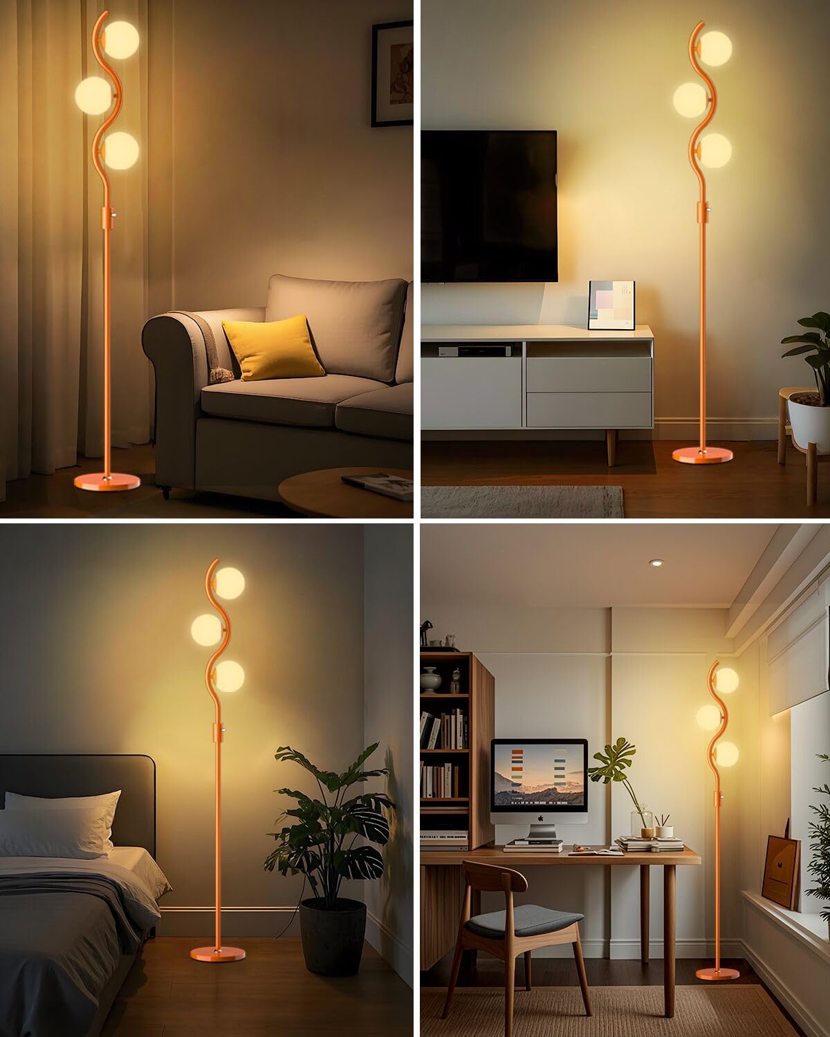 Lightdot Dimmable Floor Lamp - 3 Globe, 3000K G9 Bulbs, Stepless Brightness, Orange, Mid Century Modern - Model LFLL