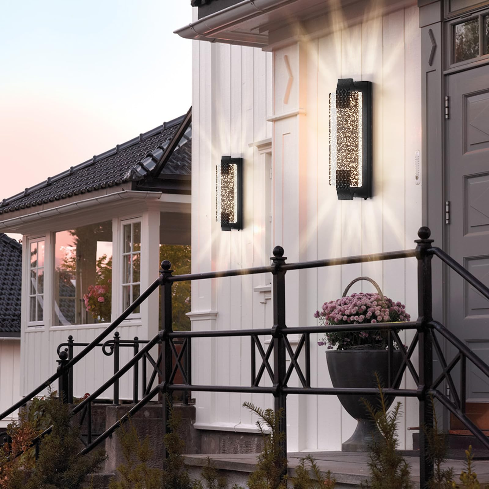 camuucci Dusk to Dawn Outdoor Light - 15.7" LED Waterproof Sconce, Black, Model HWCK-1 for Porch, Patio, Hallway, Doorway