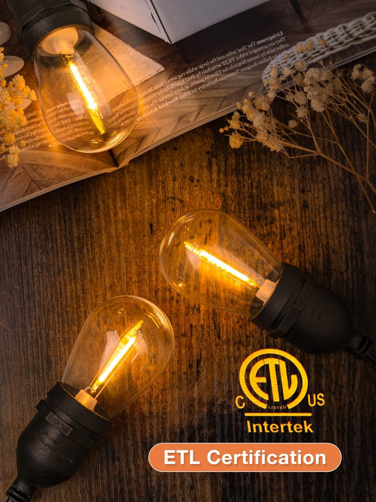 addlon 48FT LED Outdoor String Lights, 25 Shatterproof Edison Bulbs, Black, Weatherproof, ETL Listed, Commercial Grade