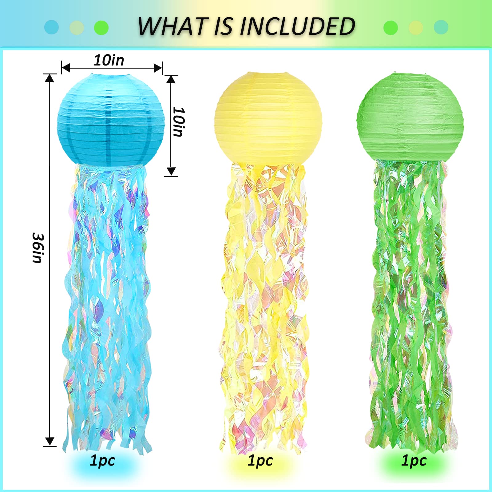 6 Packs Jellyfish Paper Lanterns Hanging Mermaid Wishes Lantern Gradient Yellow Blue Green Ocean Theme Party Supplies Great For