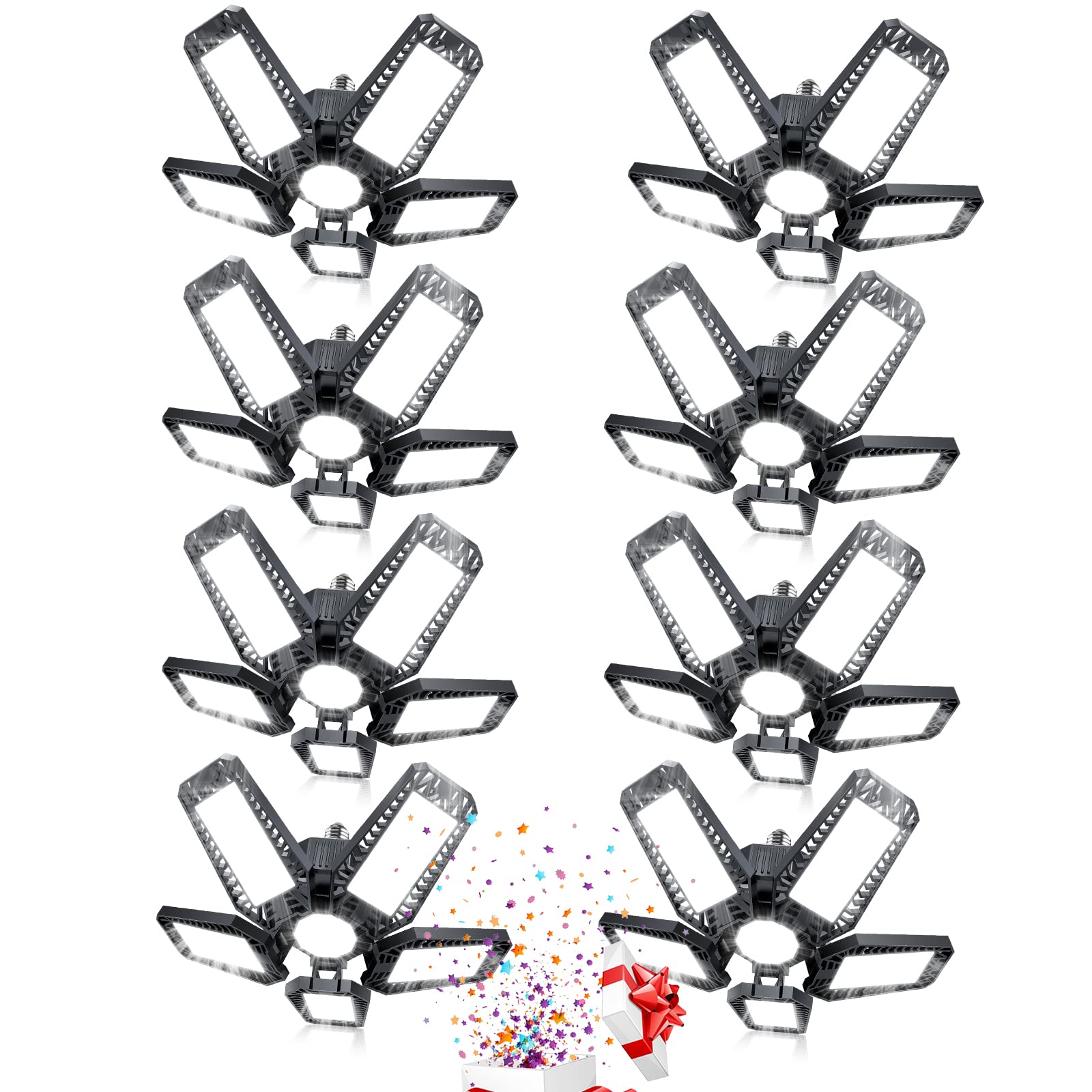 YIBEYYDS LED Garage Light 160W 16000LM 6500K Black Ceiling Light 5+1 Deformable Panels E26/E27 Model A1
