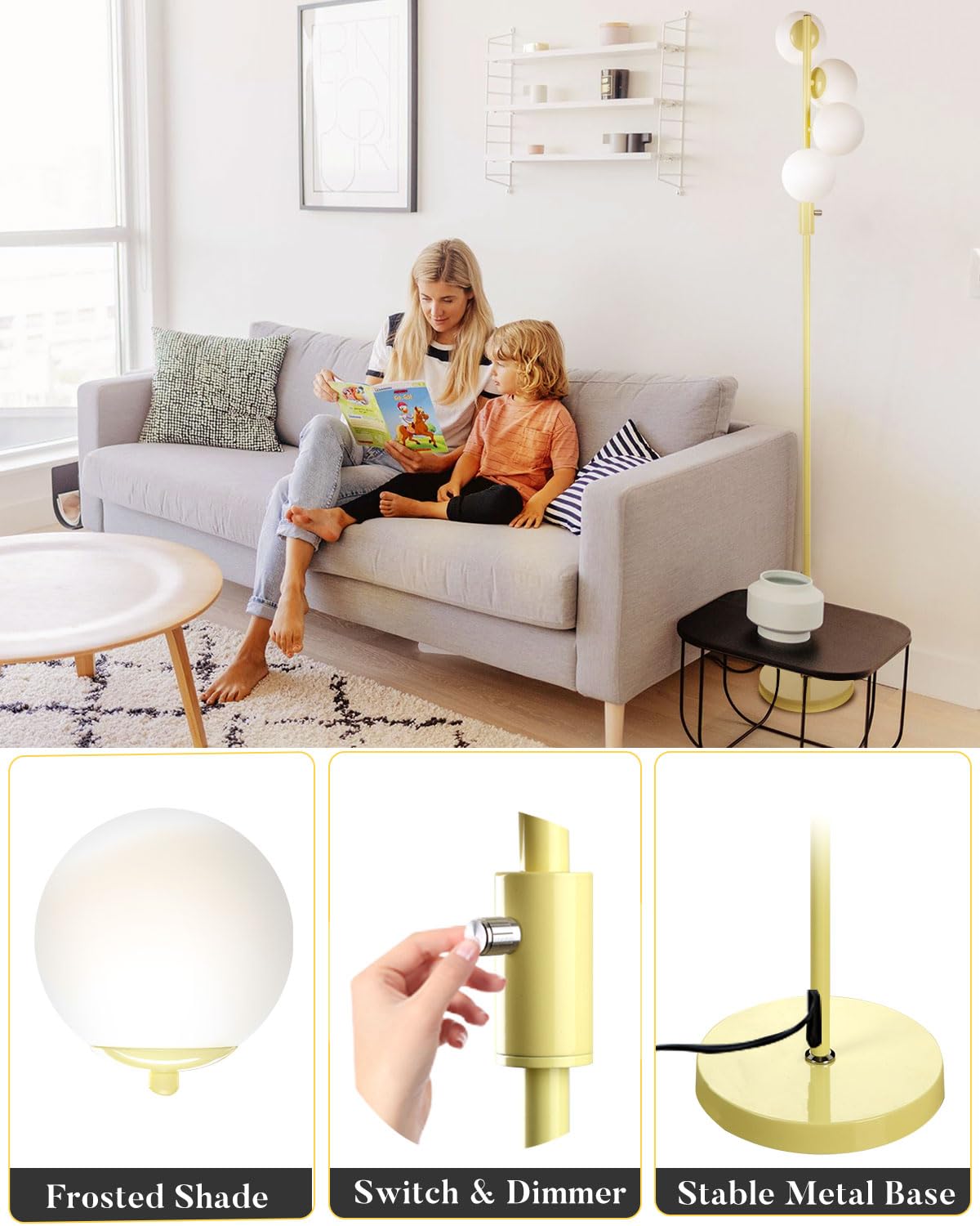 Lightdot 64In Dimmable (Brightness Adjustable) Globe Floor Lamp, Standing Lamps With 4Pcs 3000K G9 Bulbs Soft Warm White Eye Car