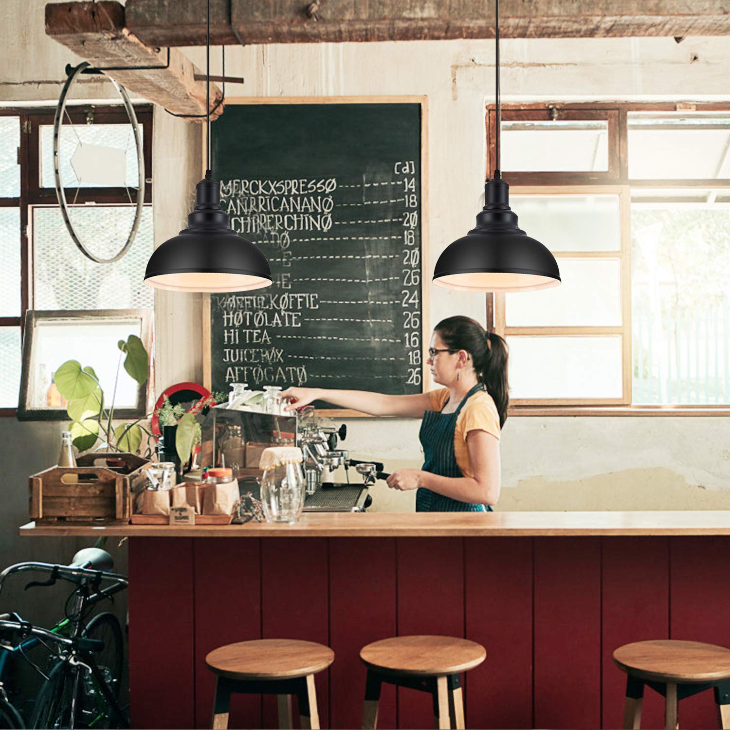 Loehinle Pendant Lighting Vintage Industrial Fixtures, Black Metal Farmhouse Lights, Ceiling Lamp For Kitchen Home Island Dining Room Bedroom, 11.4 Inches