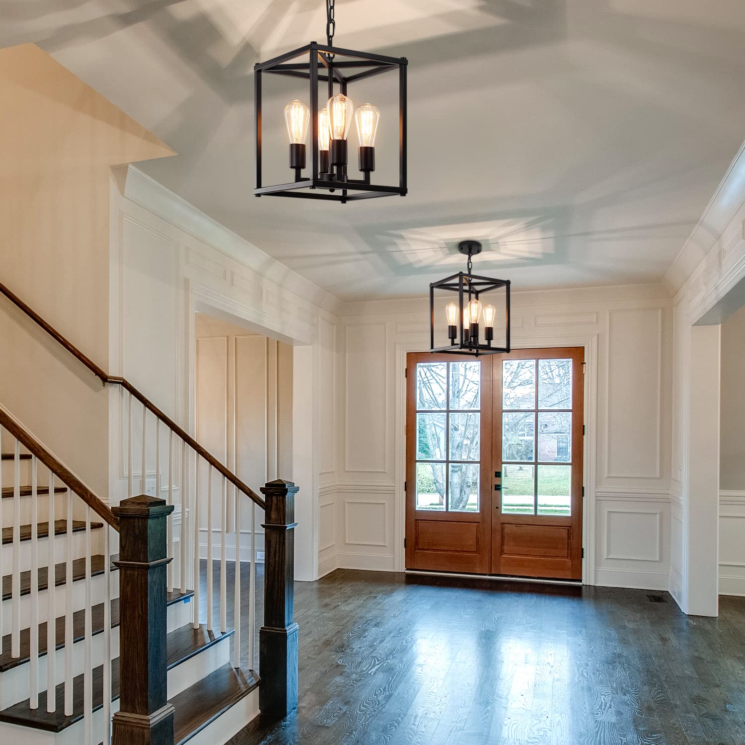 Gzbeini 4-Light Black Chandelier For Dining Room, Adjustable Farmhouse Hanging Light Fixture