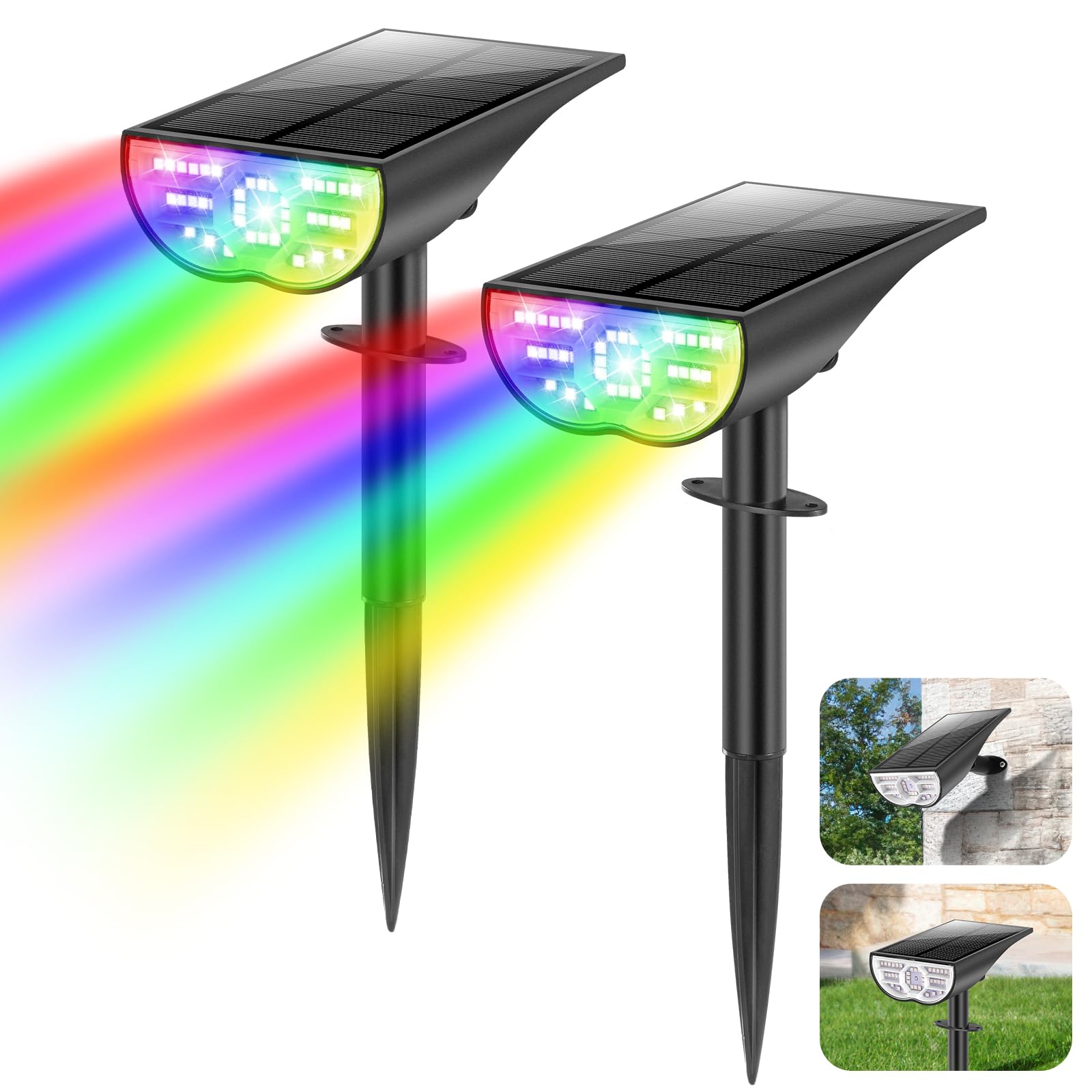 TOBUSA Solar Spot Lights Outdoor Waterproof, RGB Solar Color Changing Lights with 9 Lighting Modes, Multi-Color Solar Powered La