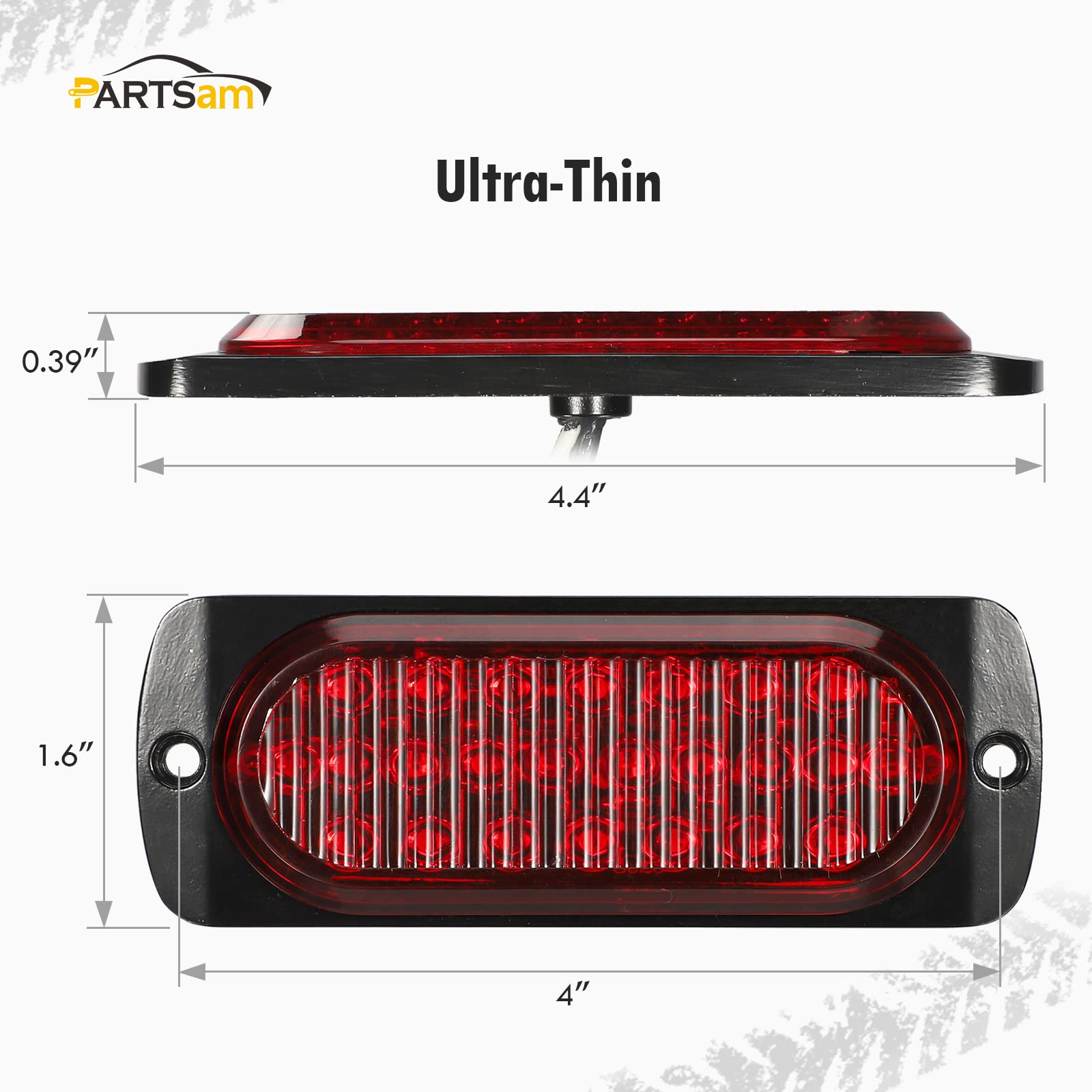 Partsam 2Pcs 4.4'' Red 24 Led Trailer Side Marker Clearance Light, Aluminum Housing Stop/Brake/Turn Signal/Tail Lights For Trail