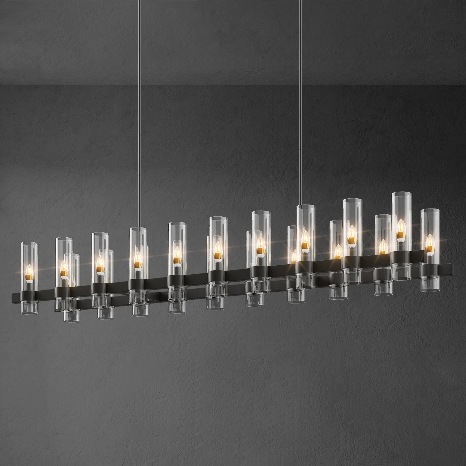 Yiosi Black Kitchen Island Lighting-20-Light Linear Chandelier, Adjustable 67.7'' Modern Farmhouse Rectangle Pendant Light Fixtu