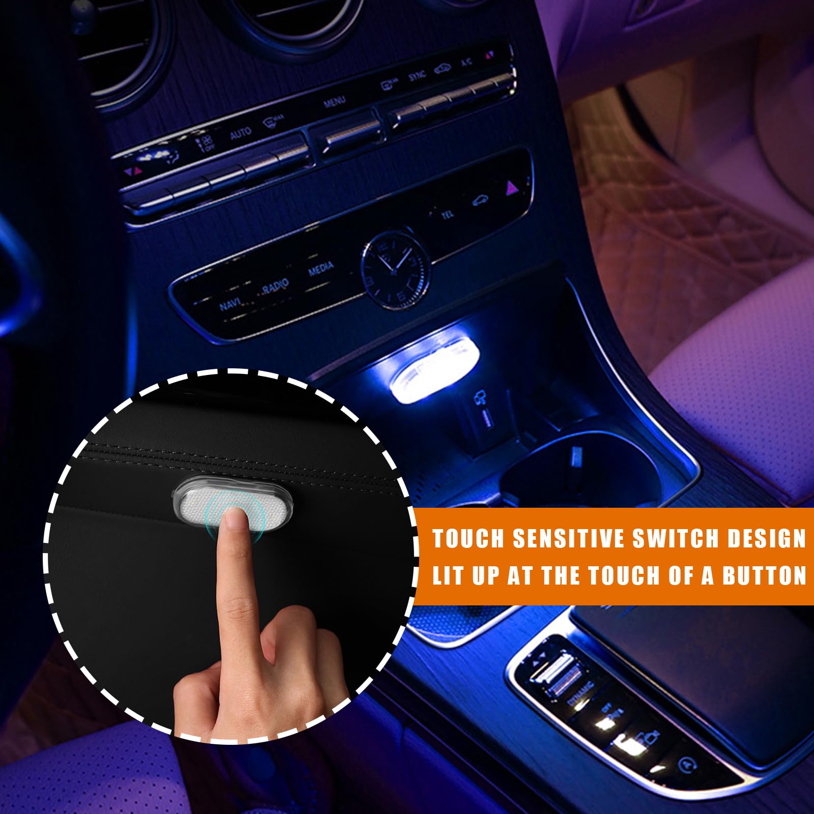 Augeny 4 Pcs Car Led Lights Interior Wireless, 7 Colors Sticky Auto Interior Light With 6 Bright Led Lamp Beads, Portable Usb Re