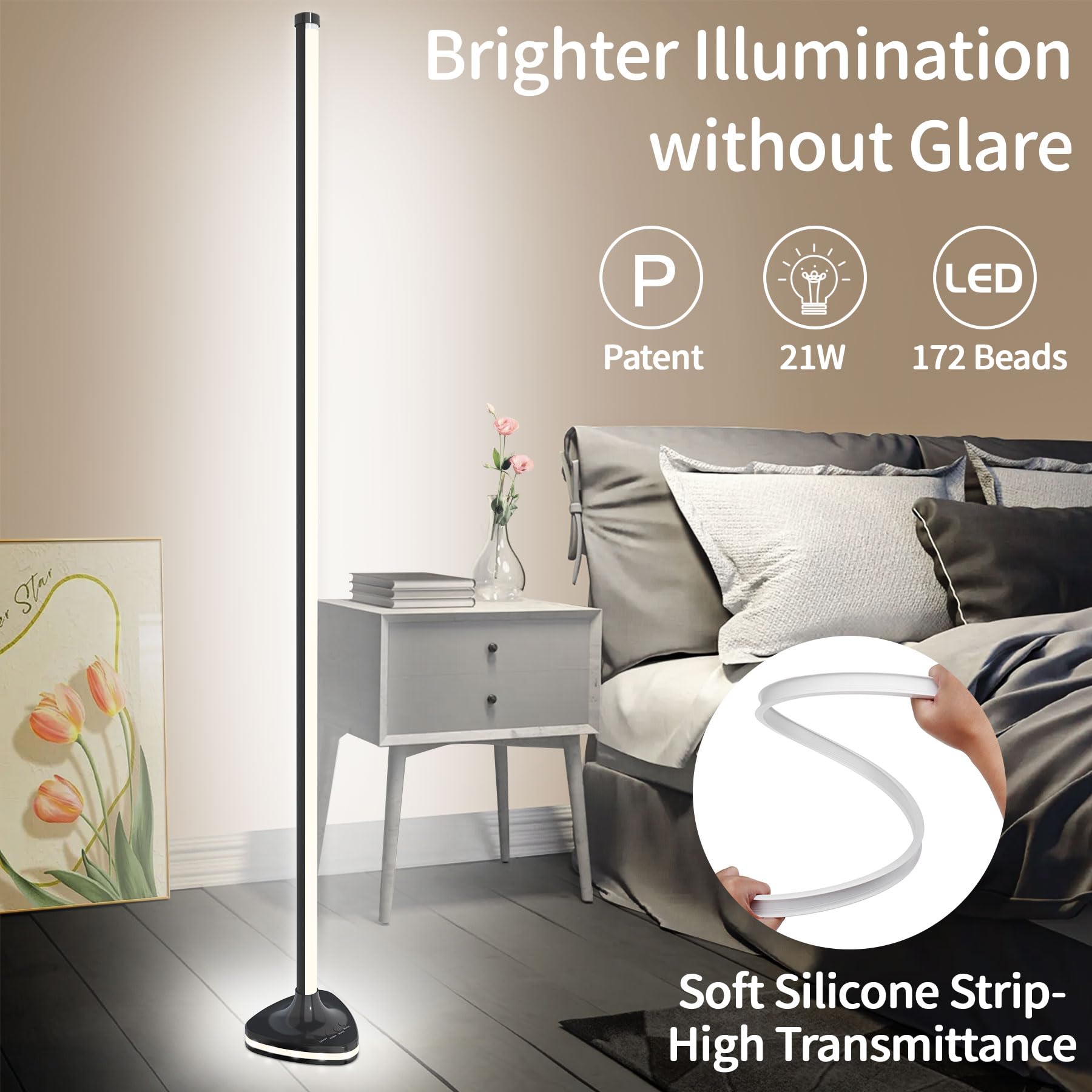 Lansuper Smart Rgb Led Corner Floor Lamp, 21W 1800Lm, Black, Model Ls903, Music Sync, 16 Million Colors, Ambient Lighting
