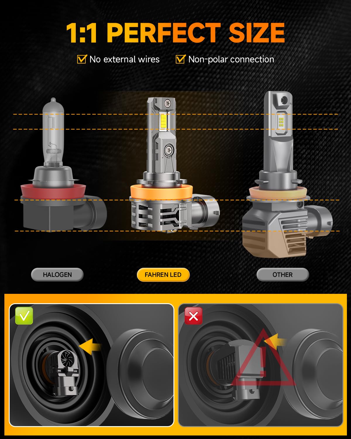 FAHREN H11 9005 Fog Light Combo - 6500K White, Non-Polarity, Plug and Play, Pack of 4, Off-Road Use