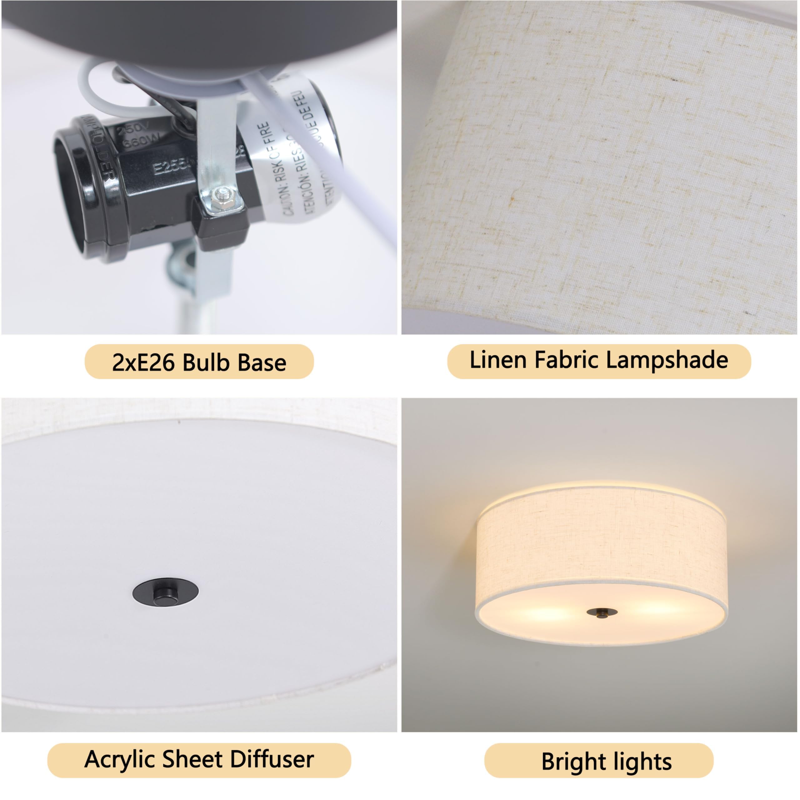 12.6 Inch Flush Mount Ceiling Light 2-Light Drum Modern Black Light Fixture Ceiling Light Fixture Close To Ceiling Light Fixture