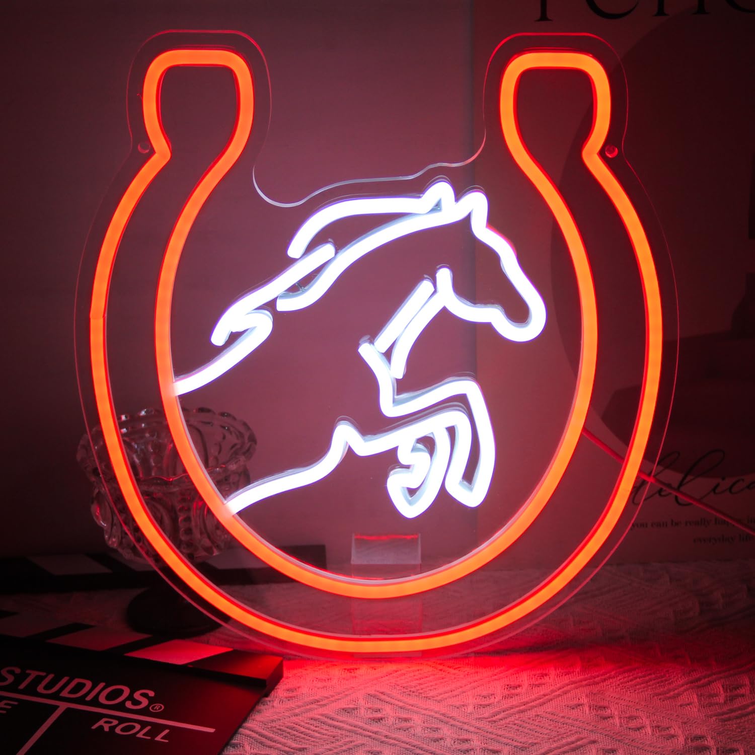 Kullneon Horse Neon Sign - LED Wall Light for Bedroom, Bar, Man Cave - 14.2 x 12.8 inches - Orange White Plastic Decor