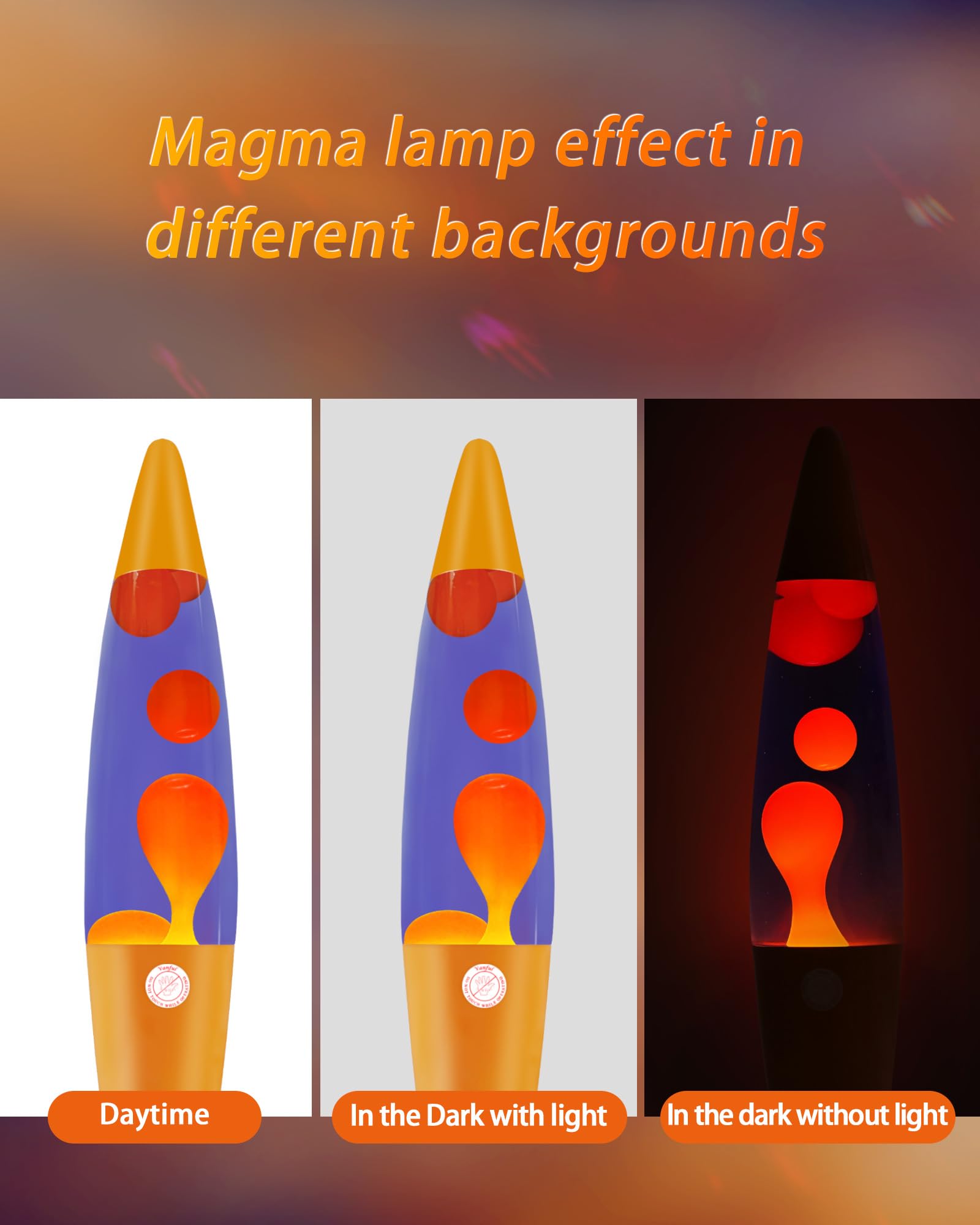 Vanful Liquid Motion Lamp 16" - Orange Wax & Purple Water - Aluminum Mood Light for Home & Office Décor