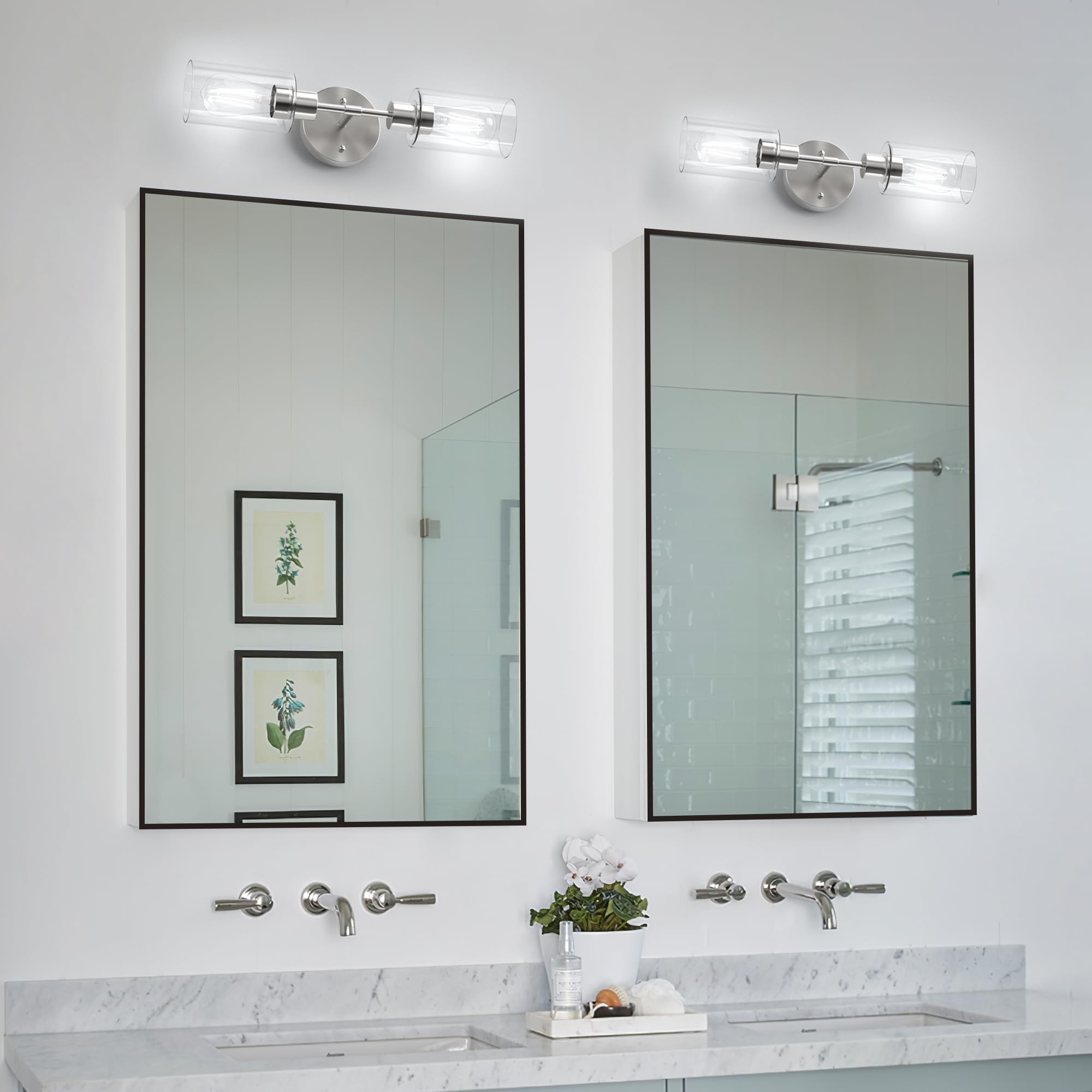 Espird Bathroom Light Fixtures 2 Light Brushed Nickle  Bathroom Vanity Lights Over Mirror  Bathroom Sconces Wall Lighting Farmhouse Vanity Light  Modern Vanity Lights With Clear Shades