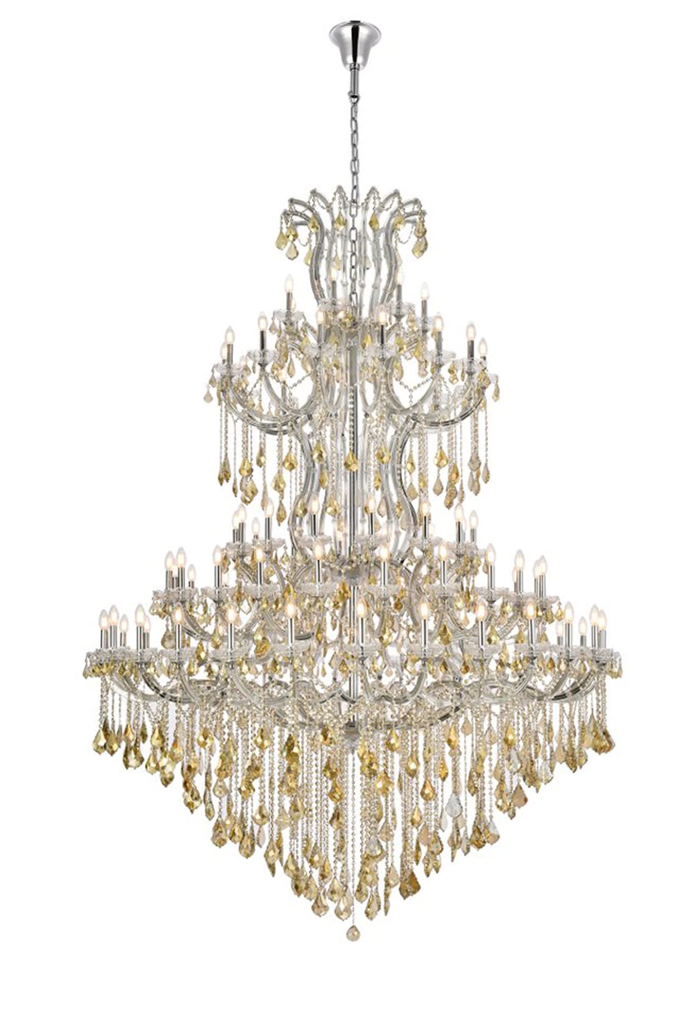 Elegant Lighting Indoor Modern Home Decorative Bright Maria Theresa 85 Light Chrome Chandelier Golden Teak (Smoky) Royal Cut Crystal