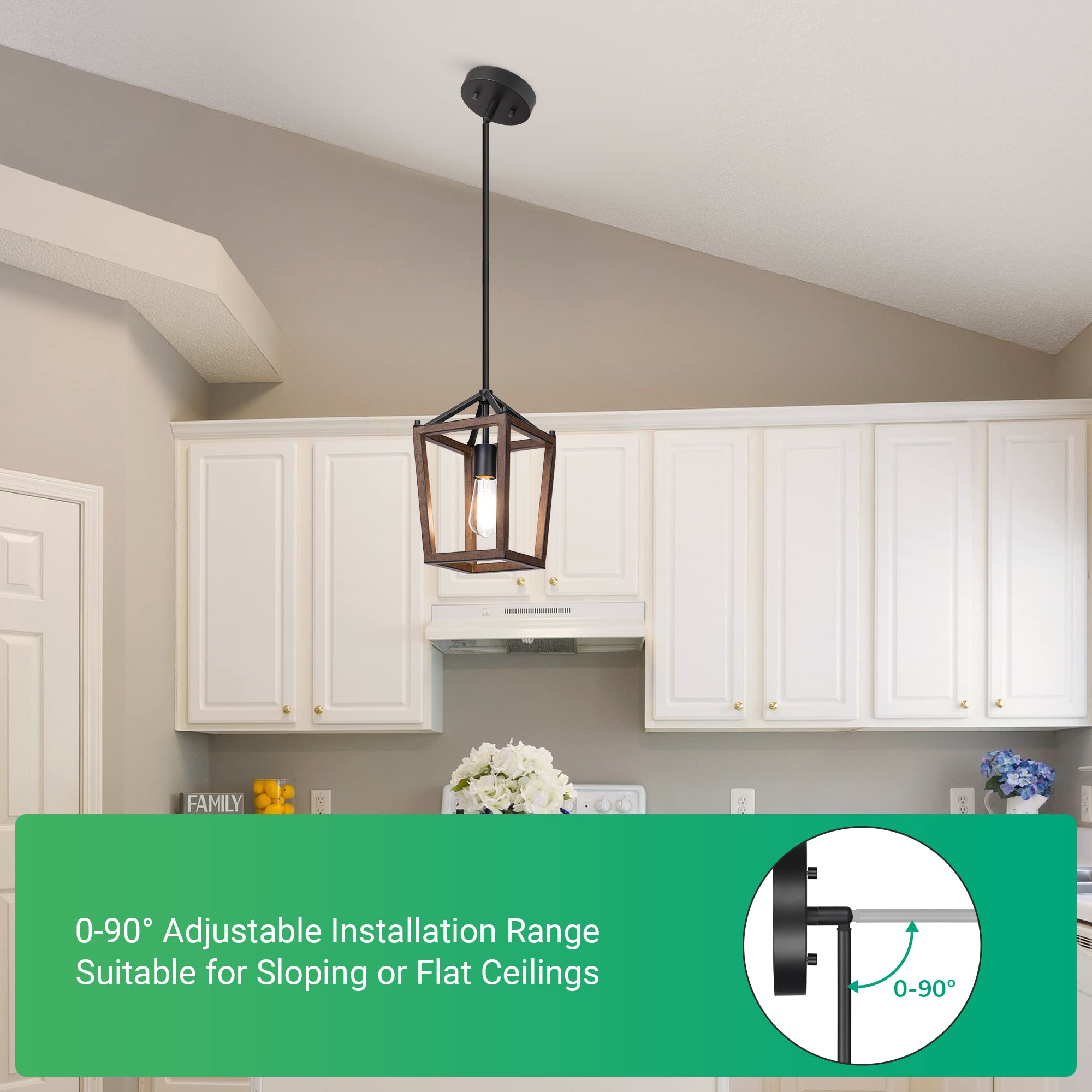 EDISHINE 1-Light Farmhouse Pendant Light, Rustic Metal Cage, Adjustable Height, Bronze Finish, Model HHPL09B