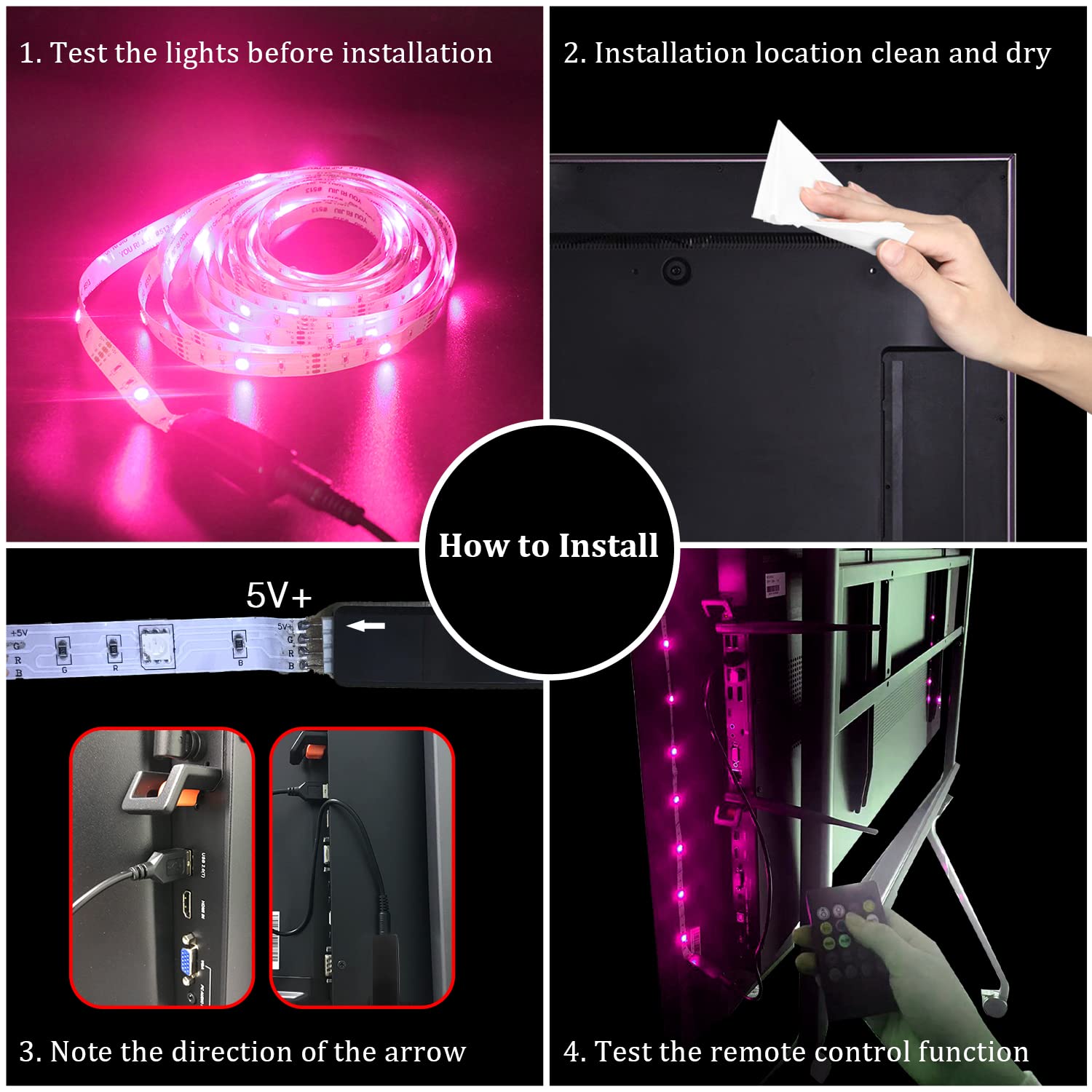 Daybetter Led Lights For Tv, Tv Led Backlight, 14.8Ft For 65-75In Tv, Usb Powered Tv Lights Kit, Led Strip Lights Music Sync Rem