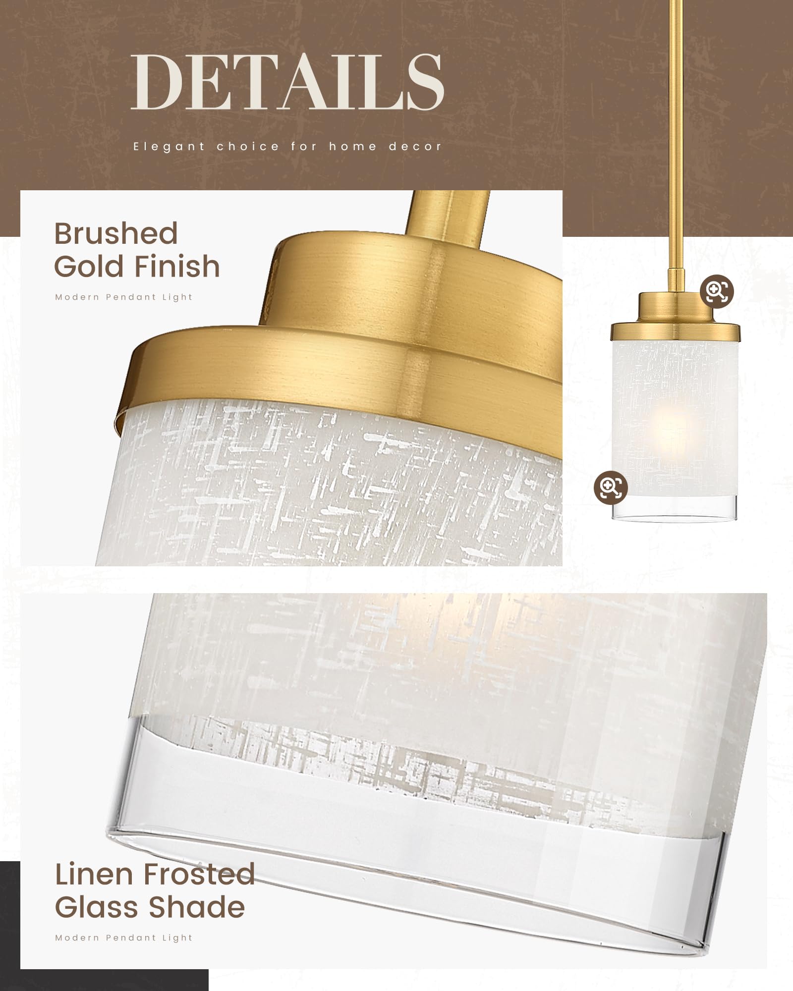 TENGXIN Modern Pendant Light, Brushed Gold Glass Fixture, TXPLBG01, 1 Pack, Ideal for Kitchen Island, Dining Room, Bar, Office