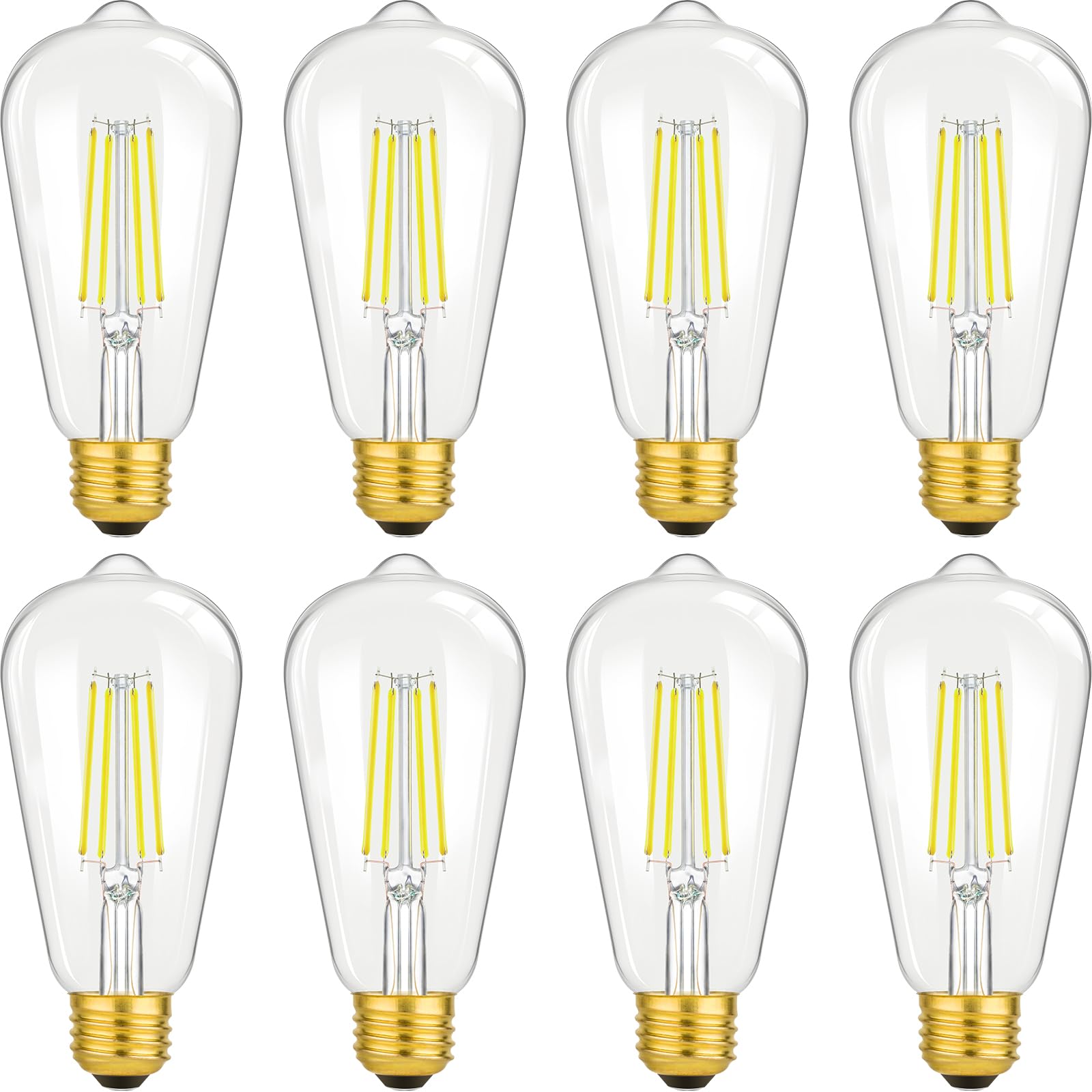 8W Vintage LED Edison Light Bulbs 100W Incandescent Equivalent, 1400LM, E26 Base LED Filament Bulb, 5000K Daylight White, CRI 90+, ST64 Antique Clear Glass for Reading, Patio, Non-Dimmable, 8-Pack