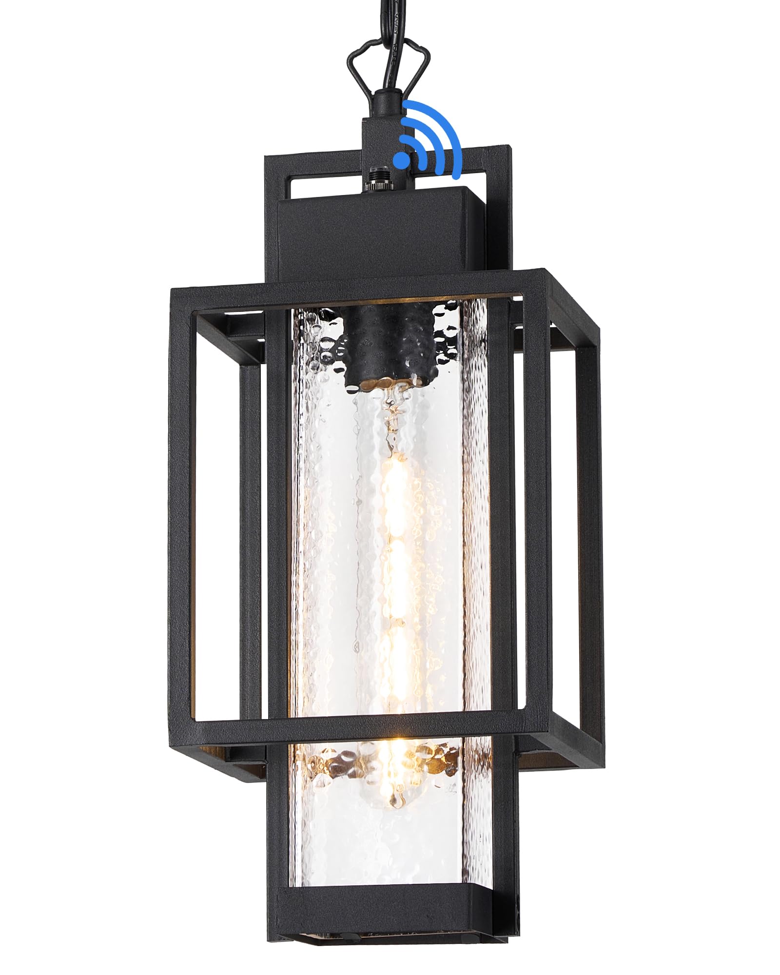 Osimir Outdoor Pendant Light Fixture, 16'' Dusk To Dawn Exterior Chandelier Porch Hanging Light With Bubble Glass, Modern Black