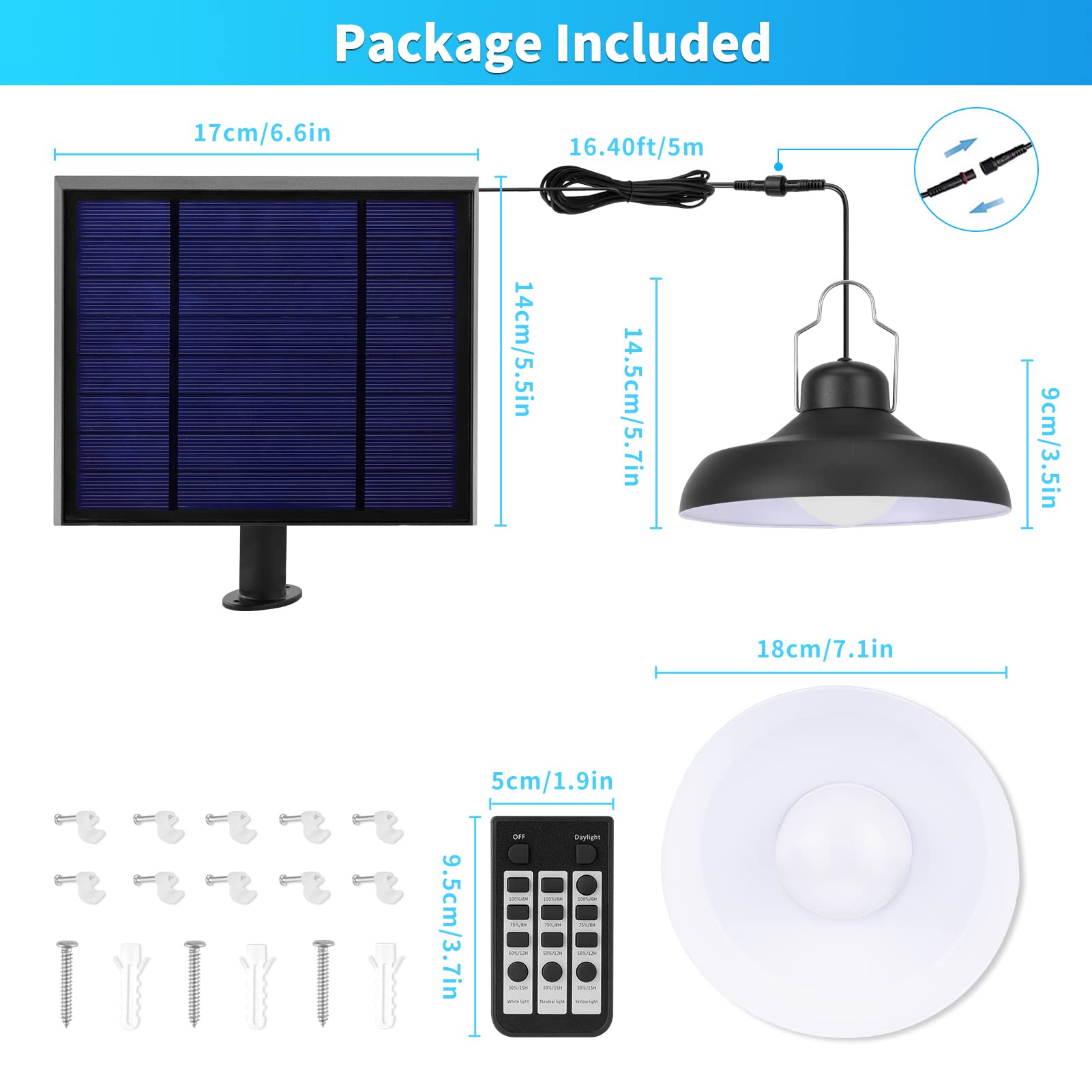 Solar Pendant Shed Light-3000K/4000K/6500K/Dimmable Lighting Solar Power Light With Remote Control,Ip65 Waterproof Timing Indoor