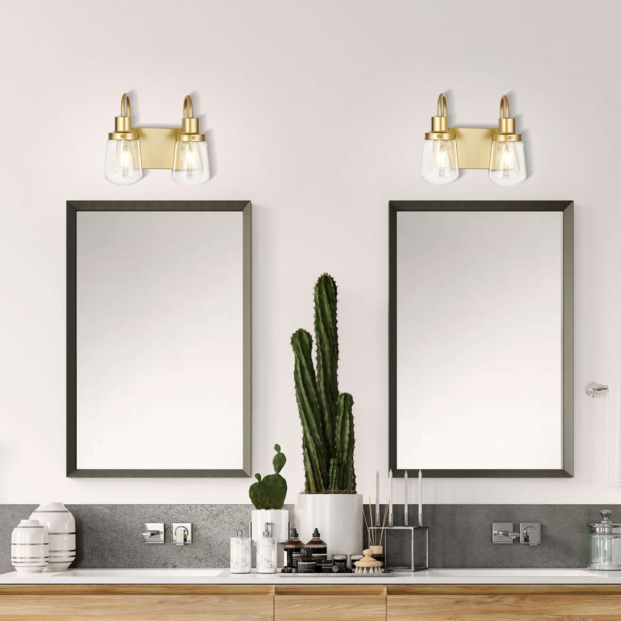 Yaohong Industrial Wall Sconce 3-Lights Modern Vanity/Bathroom Lamp In Painted Gold With Clear Glass Shades Wall Mount Light Fixtures For Hallway Kitchen Living Room