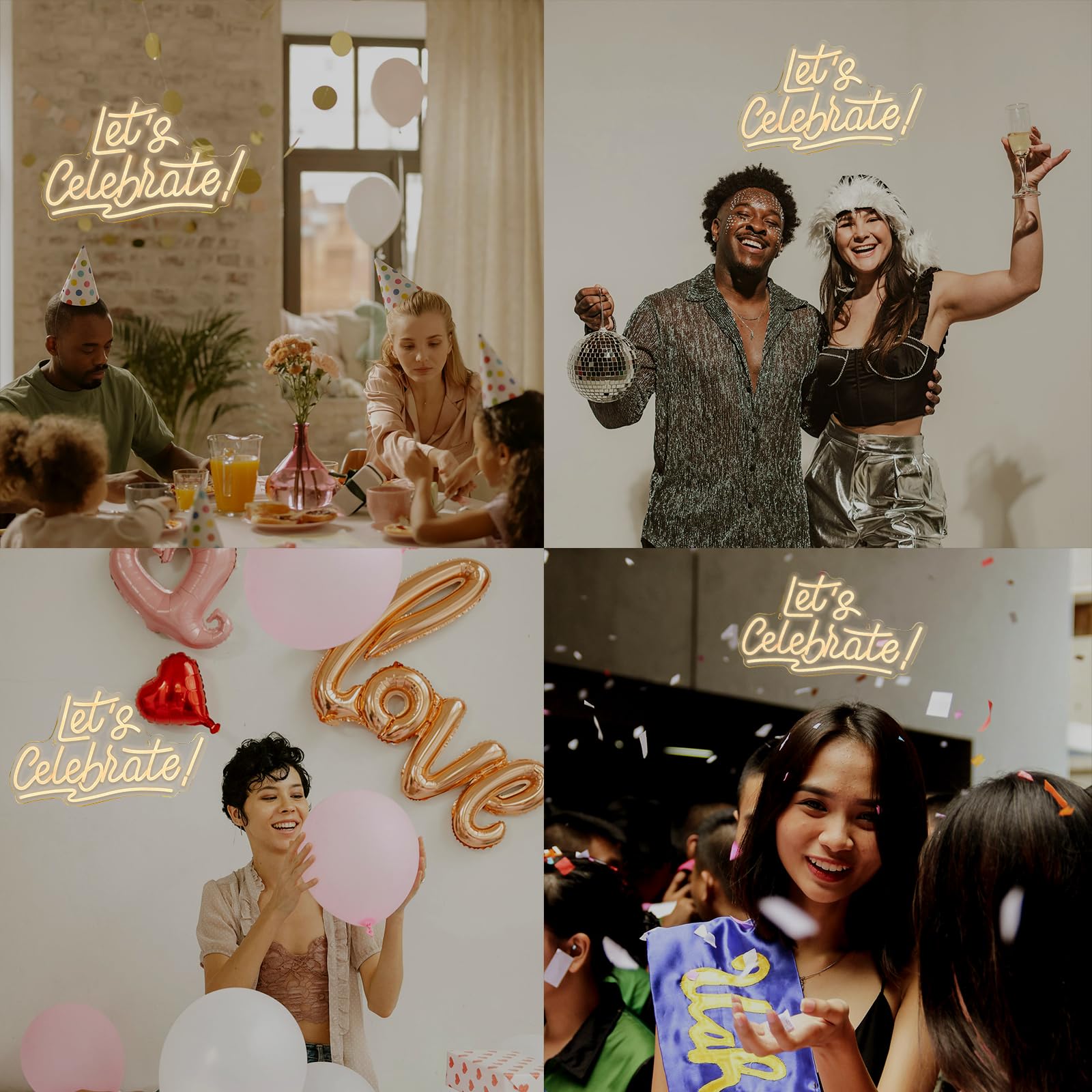 ineonlife Neon Sign - Lets Celebrate Warm White LED Wall Decor - 16.9x10.2 inches - Model HZ-WX-NL-6146