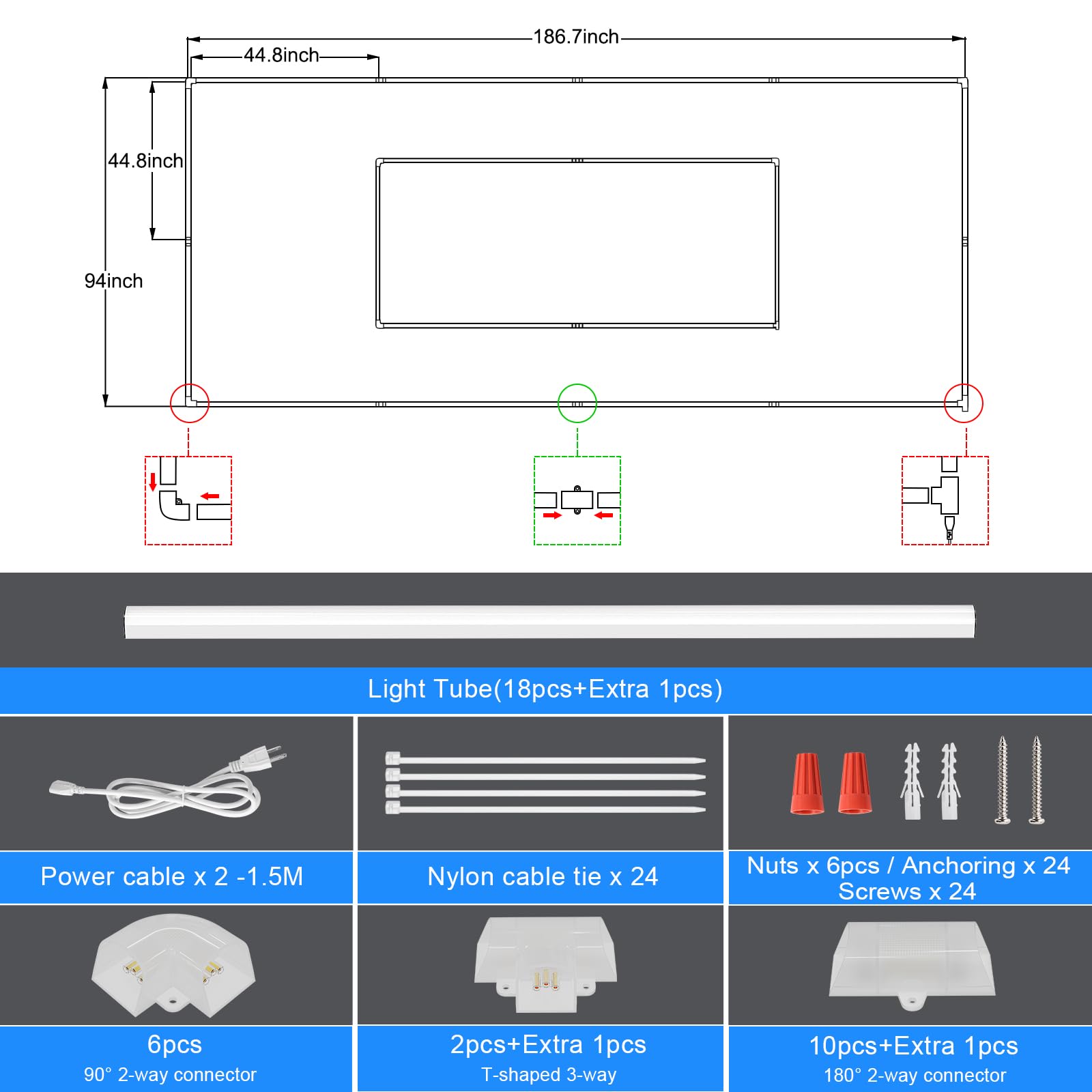 LZHOME LED Garage Light Fixture - 39000LM High Brightness, 44.8" Polycarbonate Rectangle Ceiling Light for Garage, Shop, Workshop