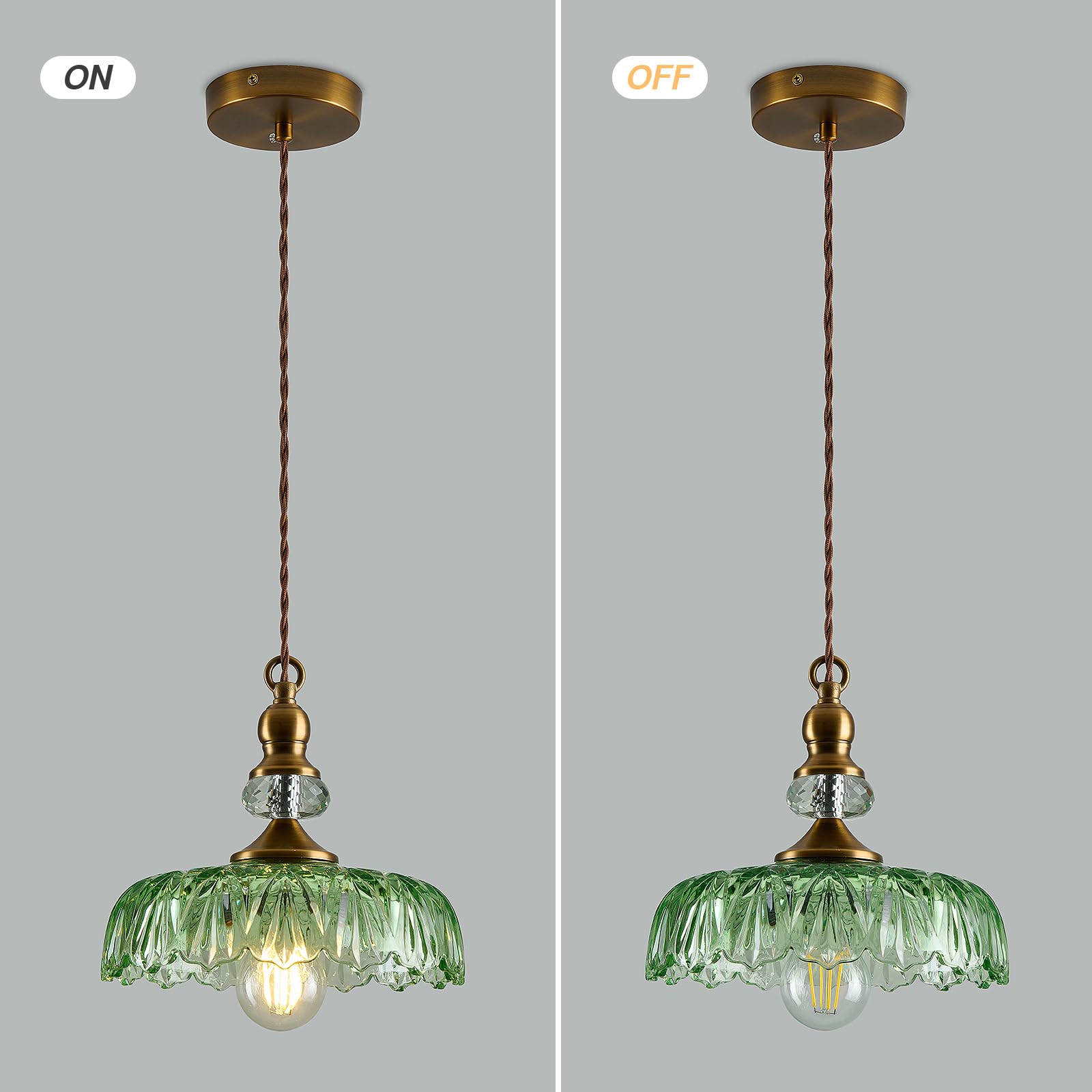 CVKASH Vintage Glass Pendant Light Fixture - Green Adjustable Chandelier for Dining Room, Living Room, Bedroom, Kitchen - Model W-2224