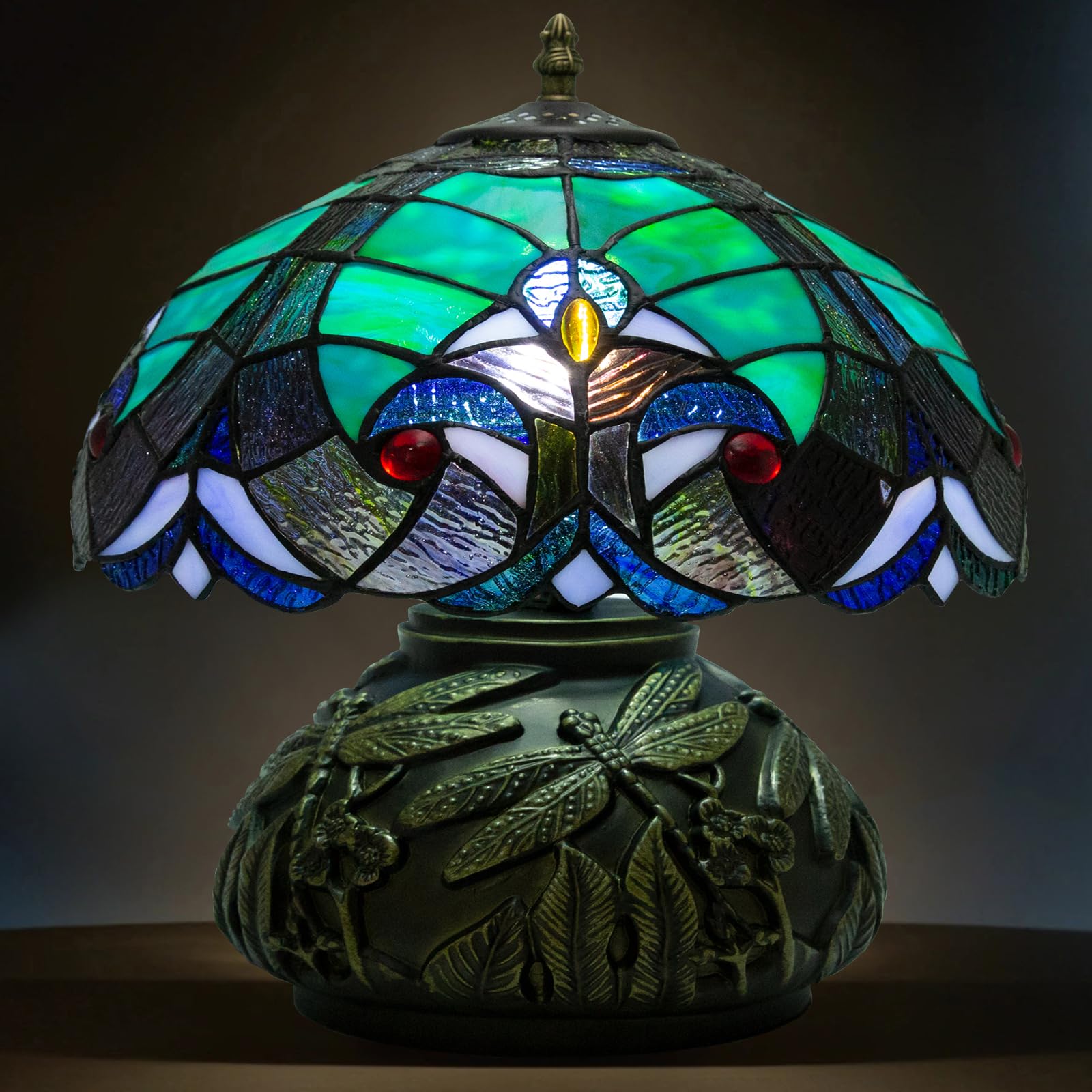 Ppbmocw Tiffany Style Table Lamp Dragonfly, Small Stained Glass Lamp For Bedside, Bedroom, Nightstand, Living Room, 12 Inch Mini