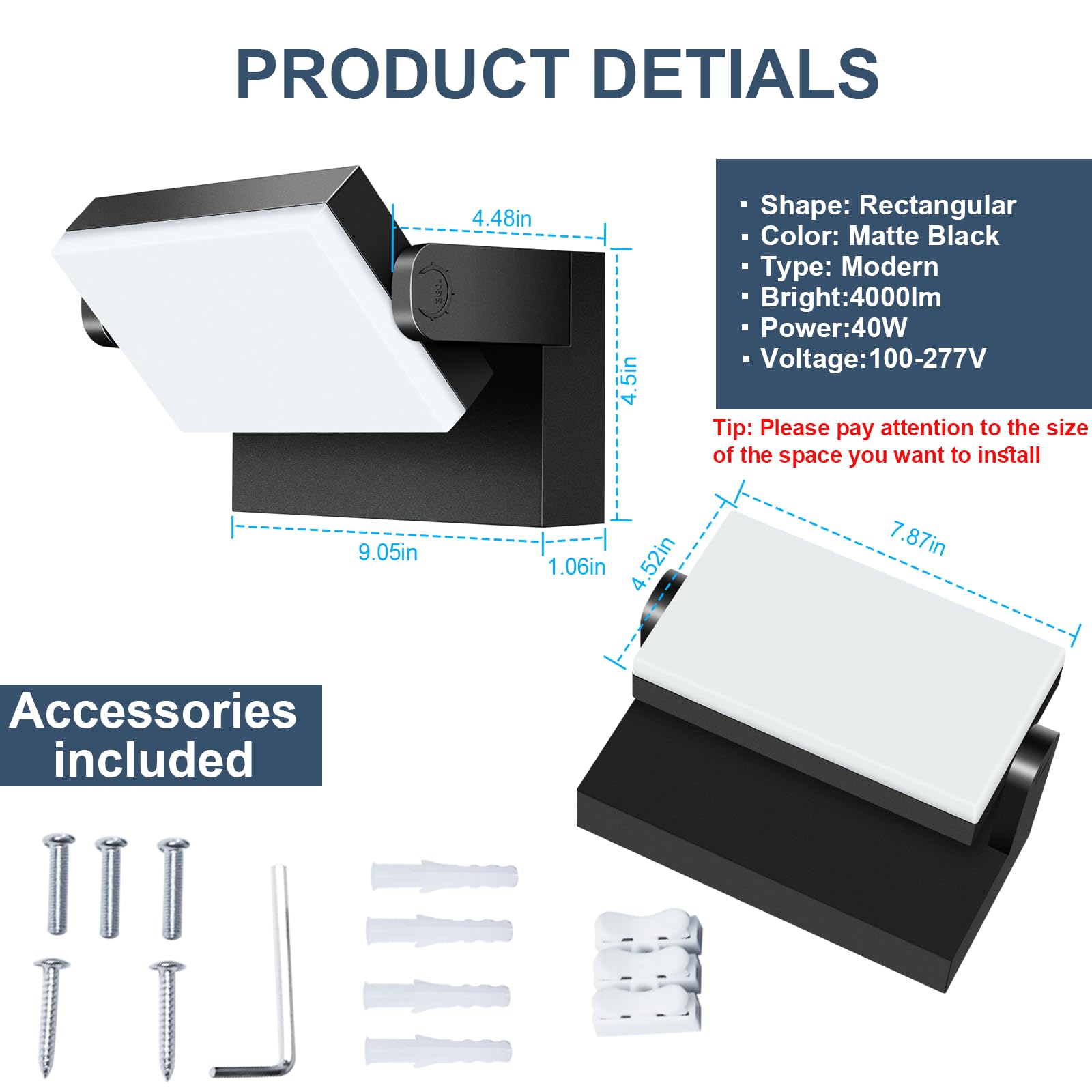 Tomourd 40W Outdoor Flood Light  5000K 360 Rotating Led Wall Light  Ip66 Waterproof Square Exterior Wall Pack Wall Mount Fixture Commercial Security Lighting For Garage House (8 Pack)