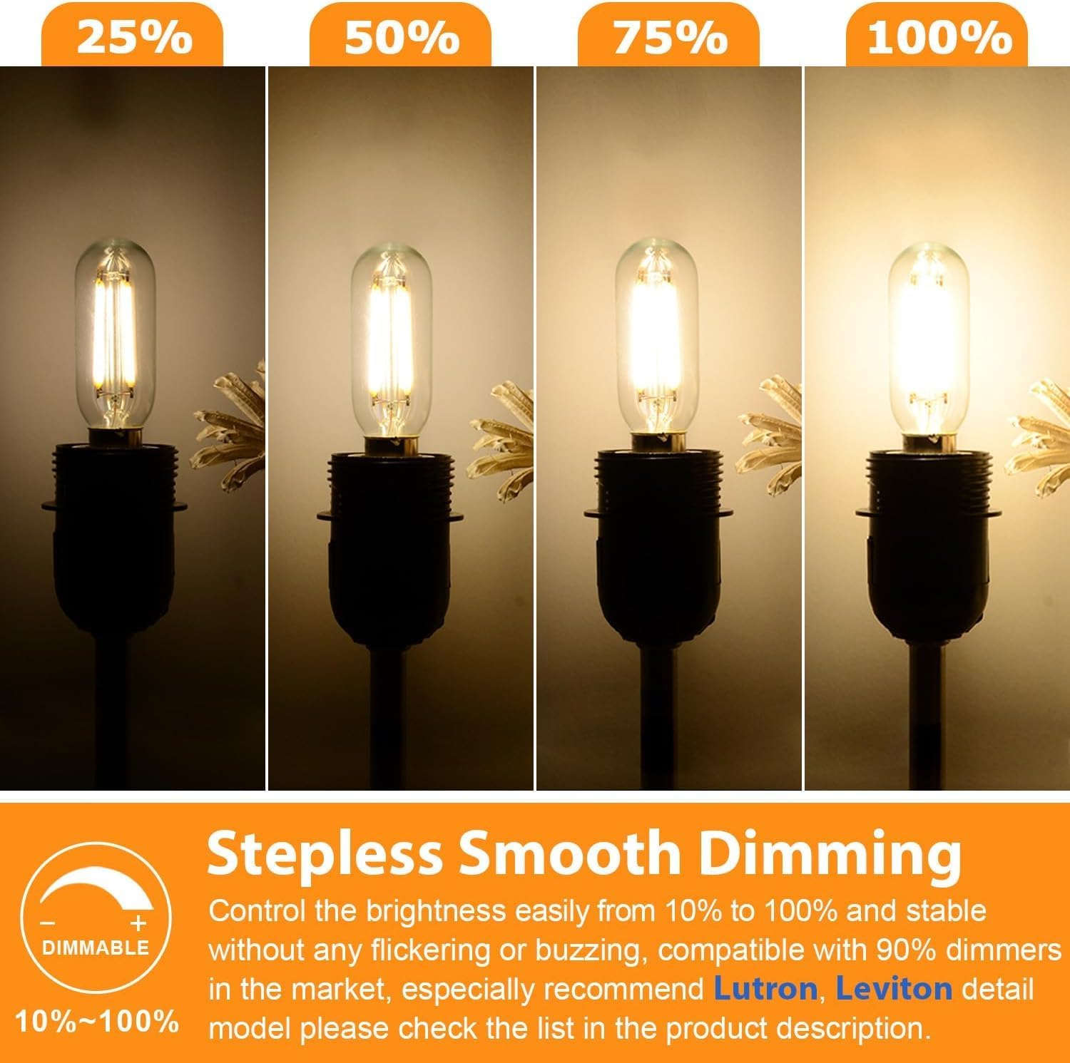 Brightever E12 Edison LED Light Bulbs, Dimmable, 4W, 400lm, 2700K Warm White, 12 Count, Glass