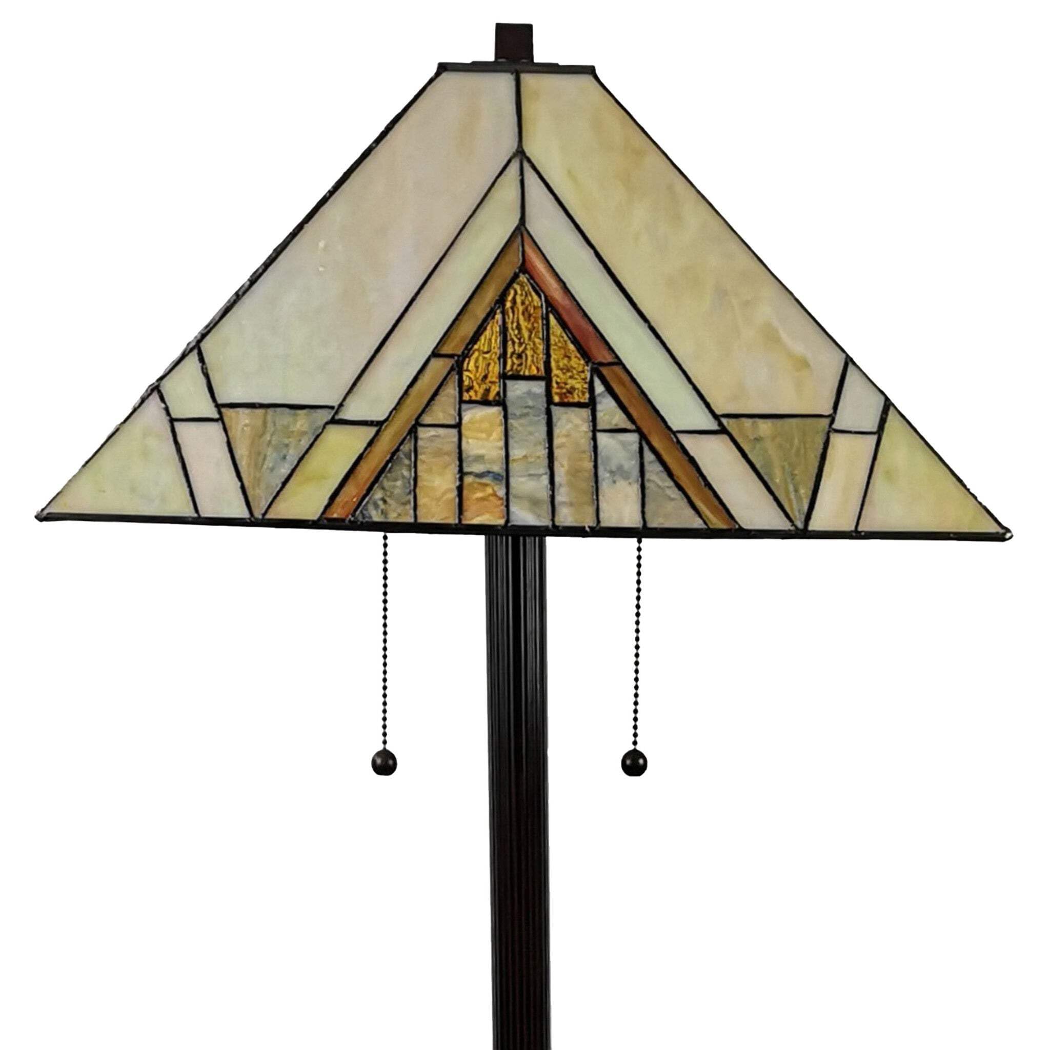 HomeRoots Traditional Floor Lamp with Beige & Brown Stained Glass Shade, 62 x 17 x 17 in., Brown