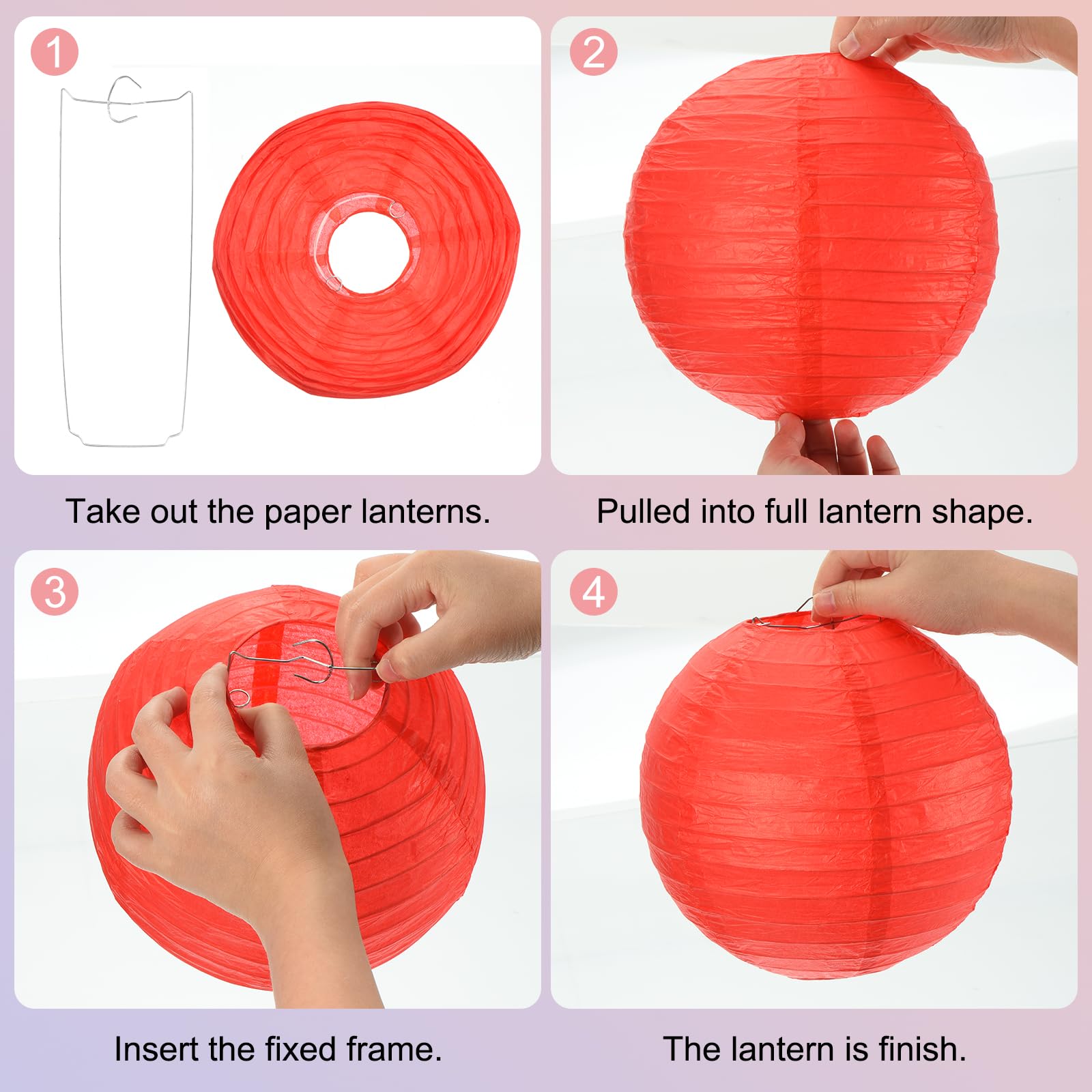 Meccanixity 6Pcs Paper Lanterns Decorative, 6'' 8'' 12'' Red Round Hanging Lantern Chinese Lanterns For Home Decor, Birthday, We