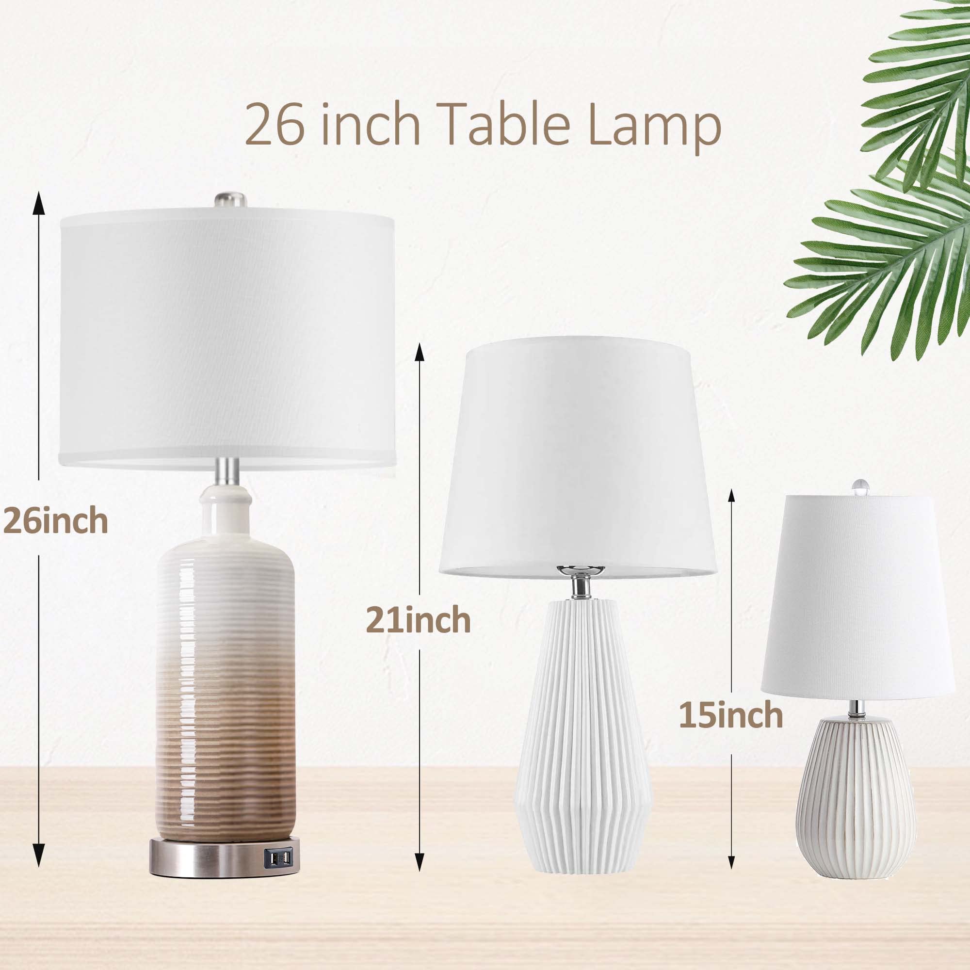 Vpazg Ceramic Table Lamps Set Of 2, 3-Way Dimmable, Usb Charging, White Linen Shade