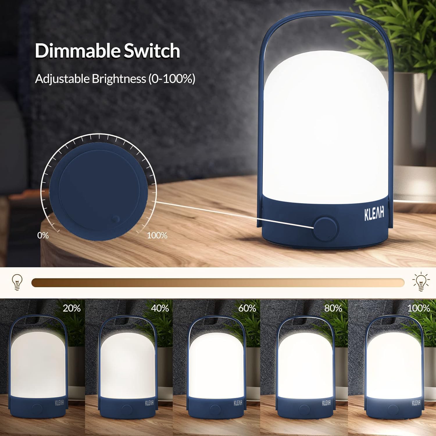 KLEAH Portable Cordless Lantern Table Lamp, 50hrs Rechargeable, 360° Handle, Blue, Model KN-L6230LA