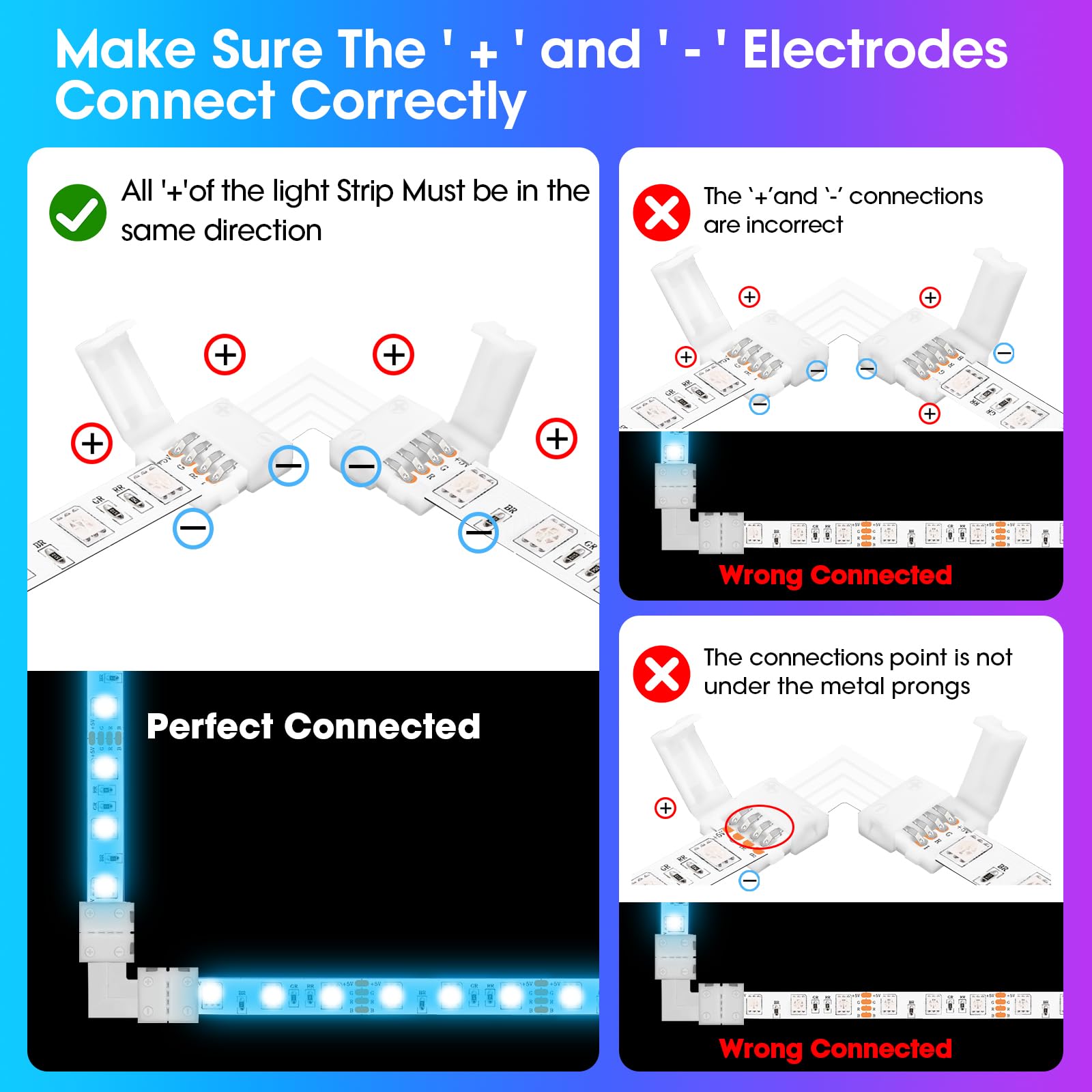 Wenhsin 10-Packs L Shape 4-Pin Led Connectors For Led Strip Lights 10Mm Width Unwired Gapless Solderless Adapter Extension