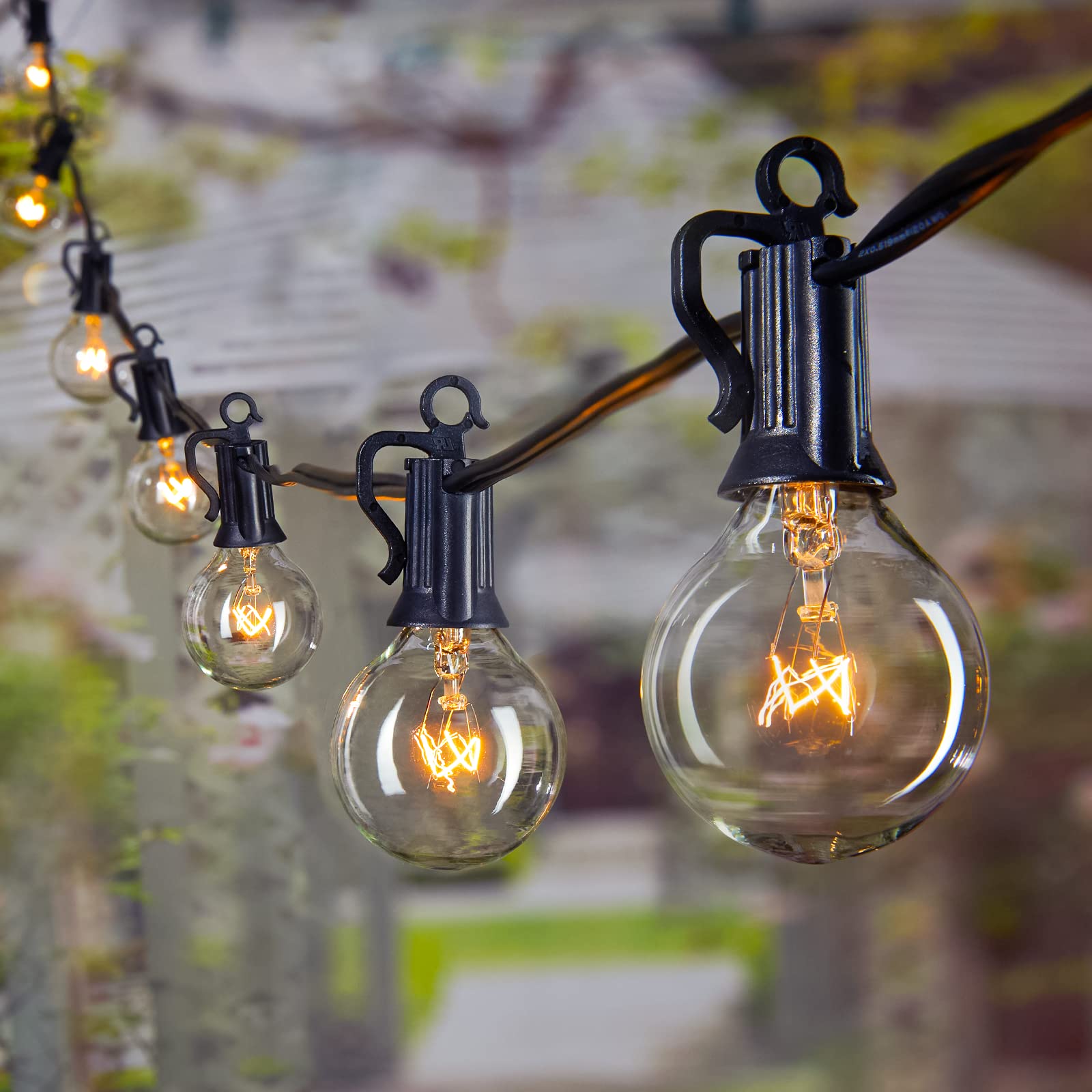 Brightown Outdoor String Lights, 25FT G40 Globe with 27 Glass Bulbs, Waterproof, Black, Model GYPC-O255AU