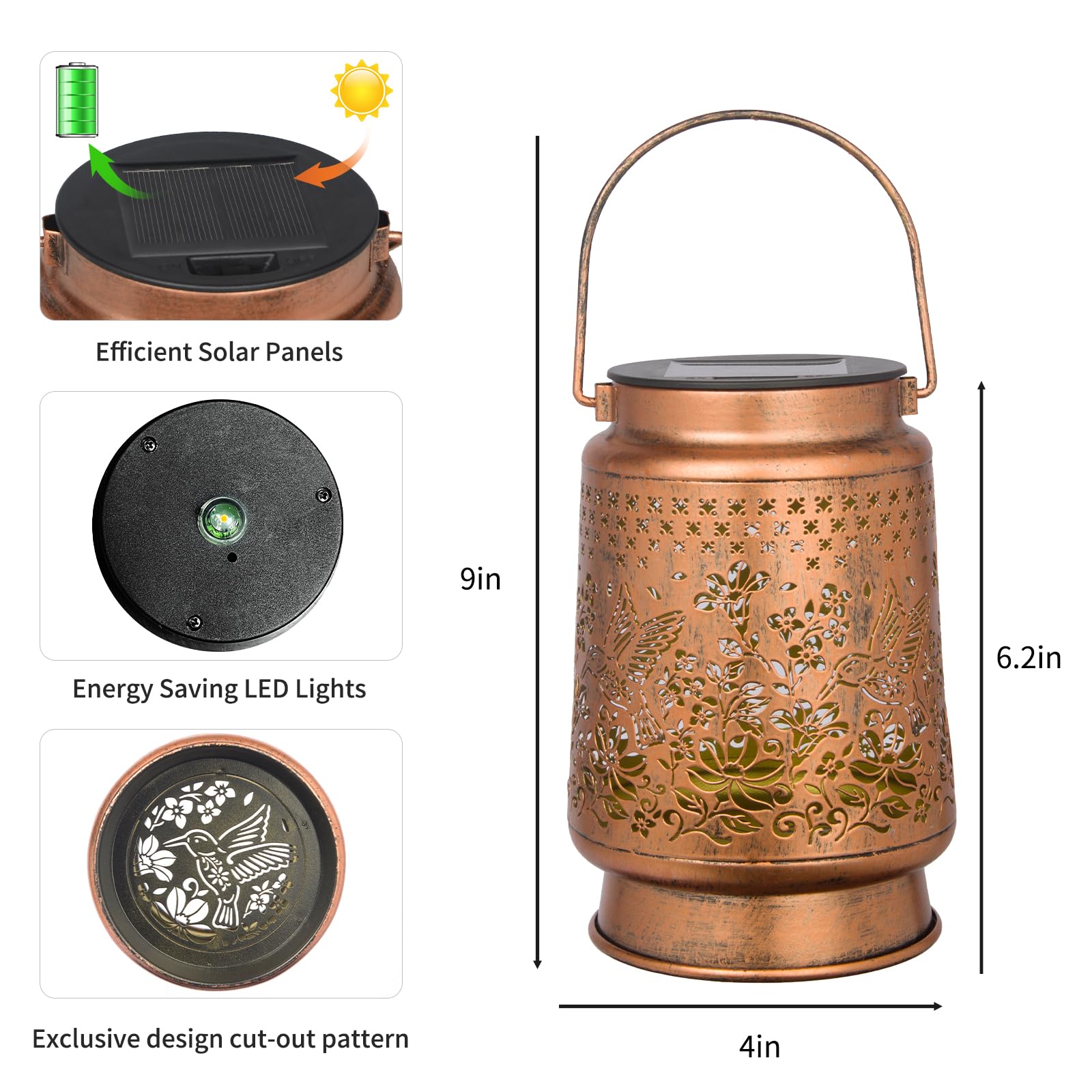 Hummingbird Solar Colorful Lanterns Outdoor Waterproof Hanging  Automatic Color Changing Light  Metal Decor Lanterns For Garden Patio Yard Lawn Backyard  Gifts For Women Mom Grandma