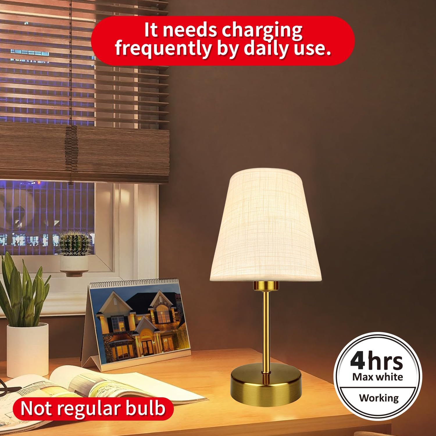 BLUEYE Mini Rechargeable Table Lamp with Remote Control, Dimmable 2700K-6000K, 5.5 Inch, Gold, Model TL231004