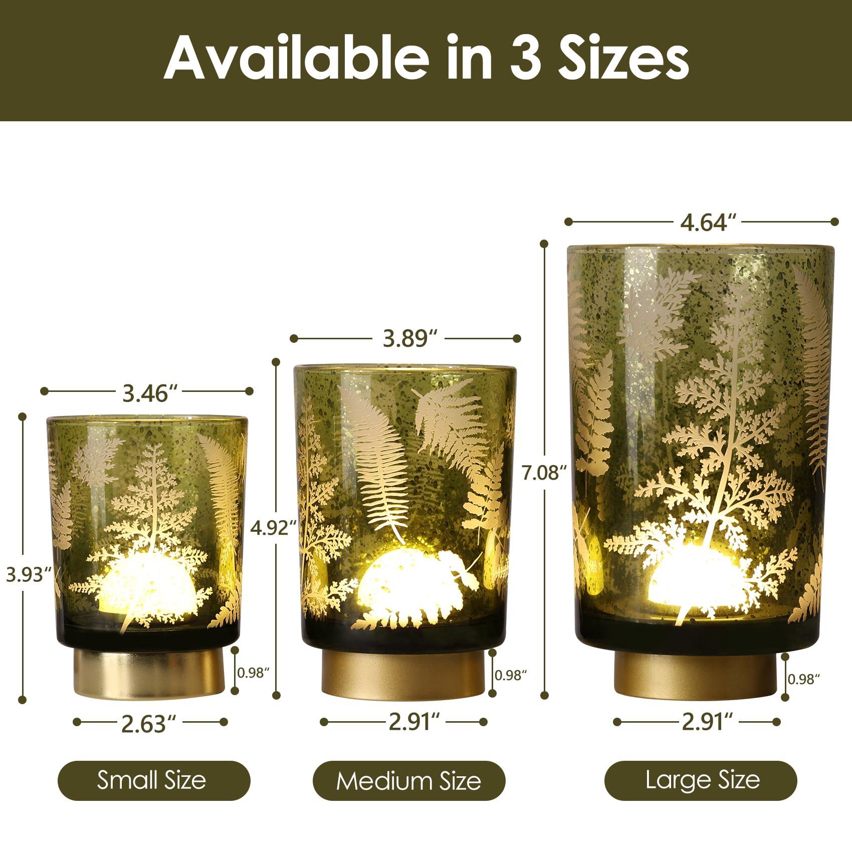 Eywamage Battery Operated Glass Table Lamp, Boho Green Ferns Leaves Mood Light With Remote, Cordless Bedside Accent Lamp Room De