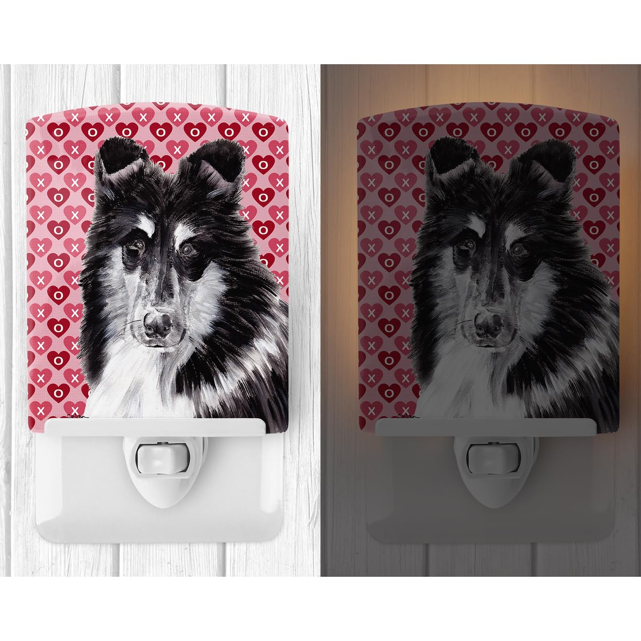 Carolines Treasures Ceramic Night Light, Black and White Collie, UL-Certified, 6x4x3in