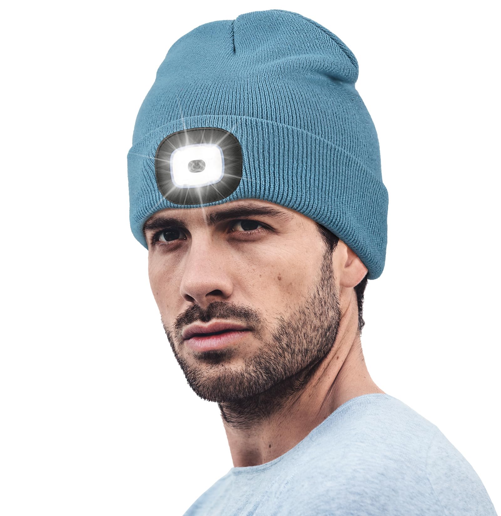 Hatlight Unisex LED Beanie,USB Rechargeable Winter Flashlight,Christmas Beanie with a Light for Men Blue