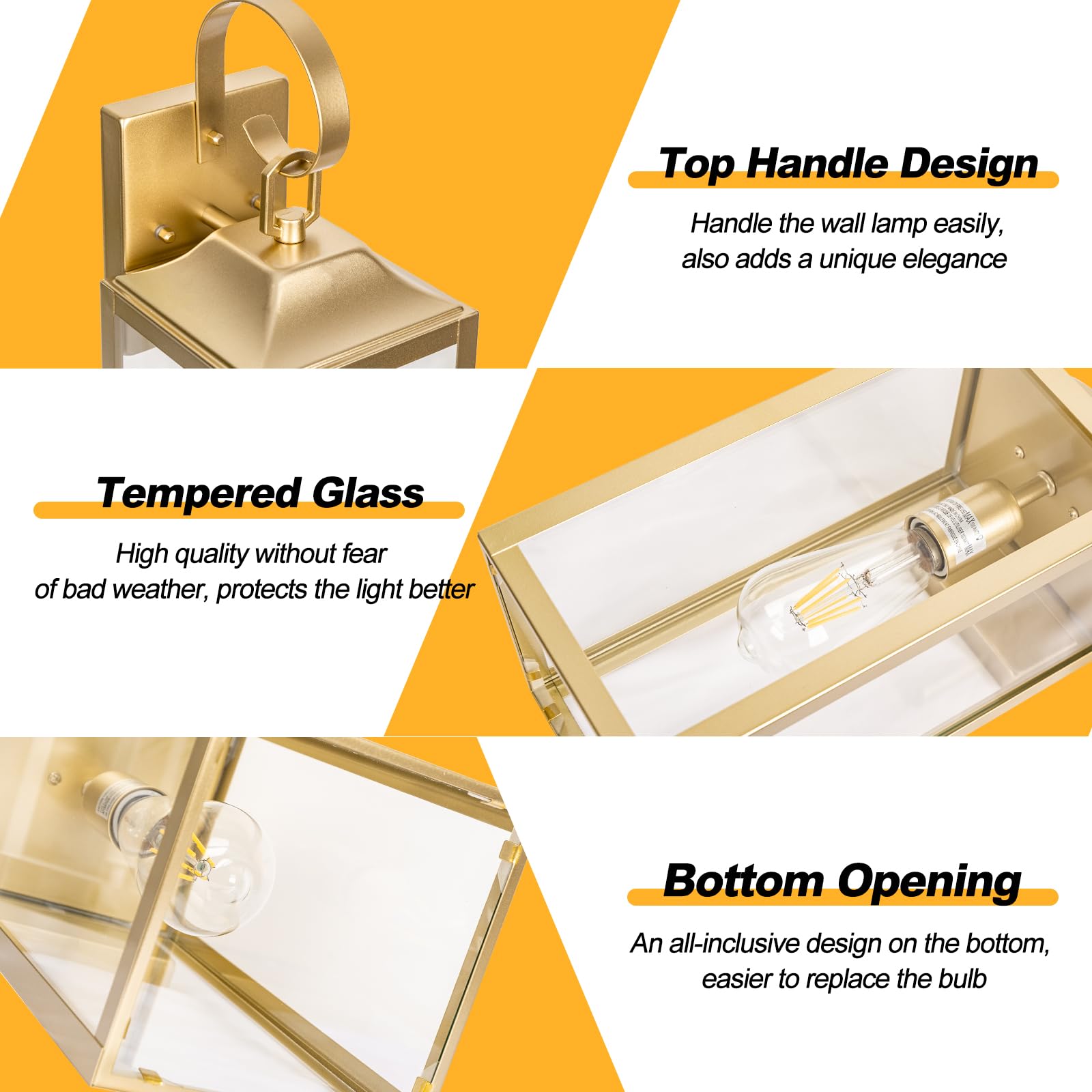 Yolsunes 19&quot; Gold Outdoor Wall Lantern, Waterproof Industrial Sconce Light For Porch & Garage