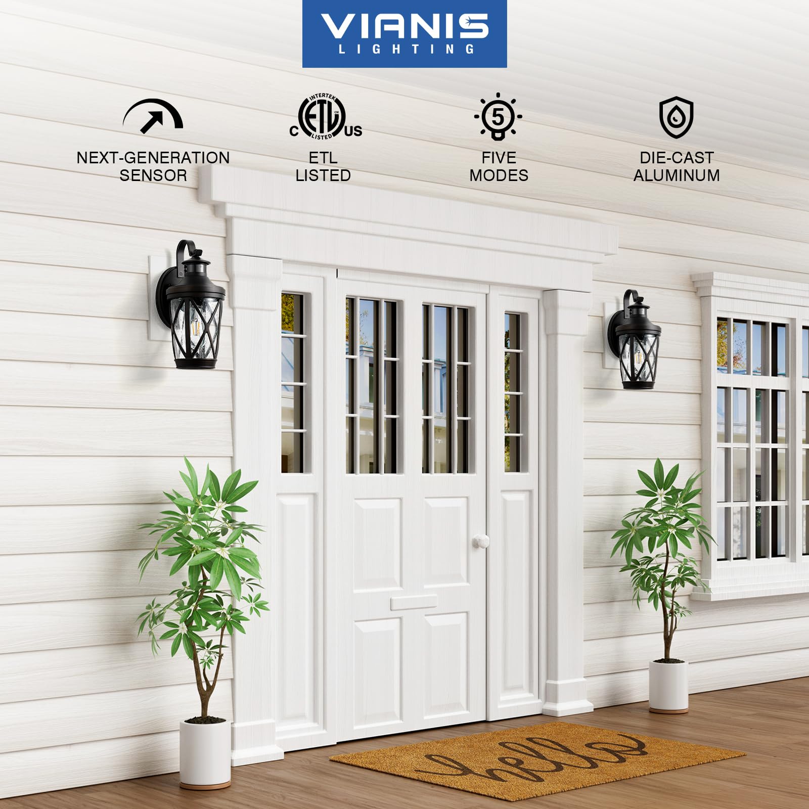 Vianis Outdoor Motion Sensor Light  Brown Exterior Lighting Fixtures  Oil Rubbed Bronze Outside Lights For House  Waterproof Outdoor Lanterns For Porch  Anti-Rust Dusk To Dawn Sensor Wall Mount Sconce