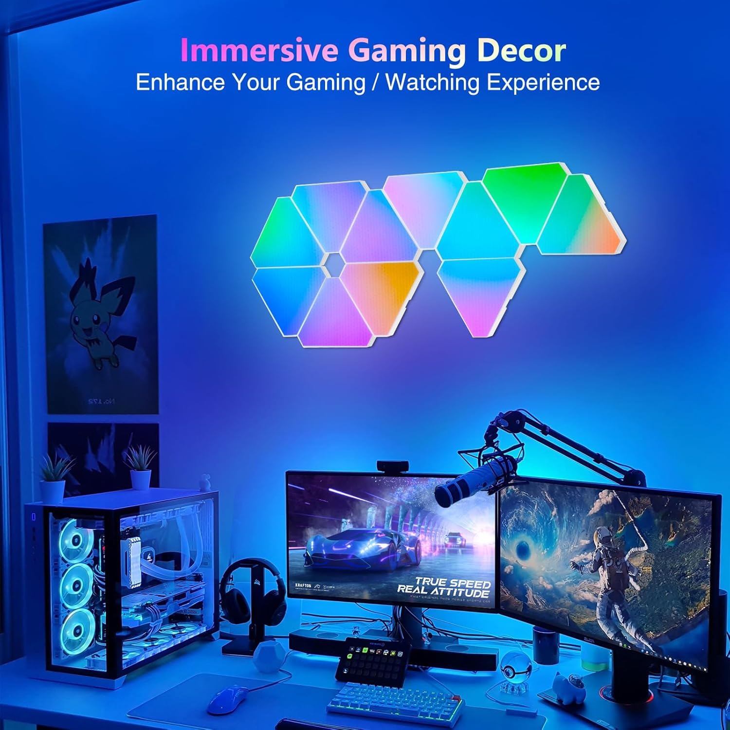 Amailtom Triangle Light 4 Led Panels For Expansion Only, Triangle Lights For Wall Dreamcolor Gaming Room Lights Decor, Smart Led