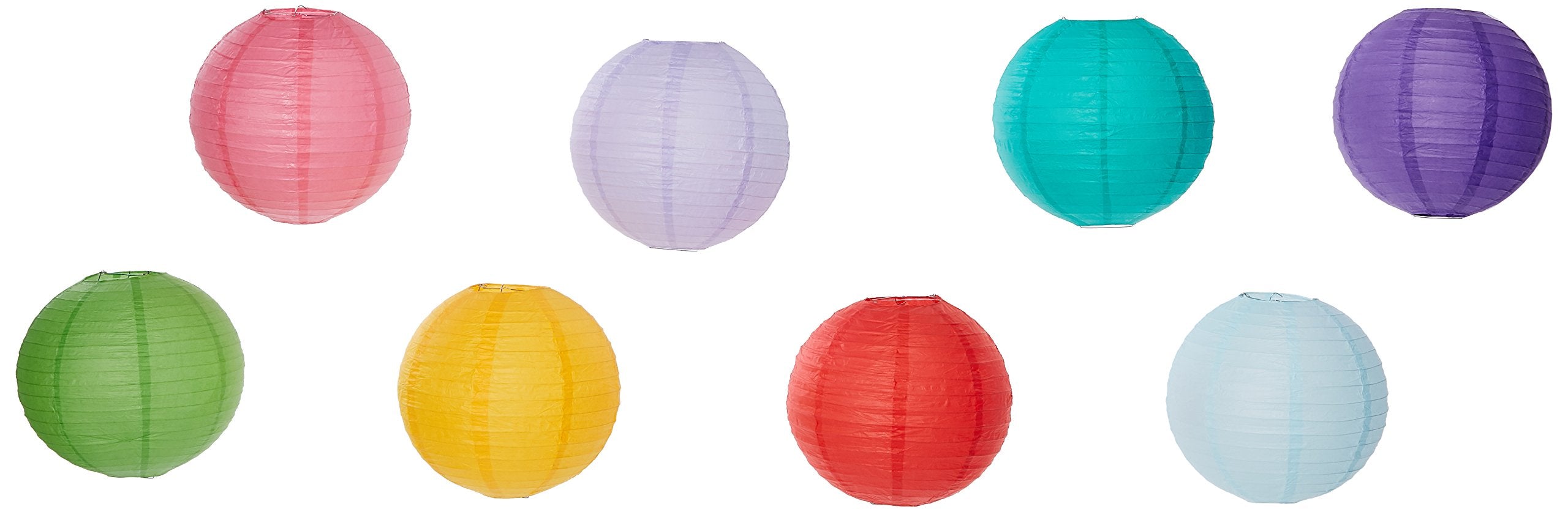 Charmed 12in Paper Lanterns, Assorted Multicolor, Metal Frame, 8 Count