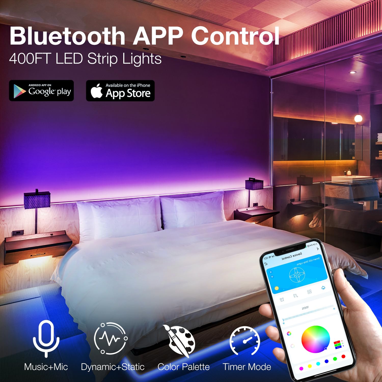 Daybetter Led Strip Lights 400Ft, Rgb Smart Lights With App Control, Multicolor, Music Sync - Perfect For Home Decor, Parties, Festivals