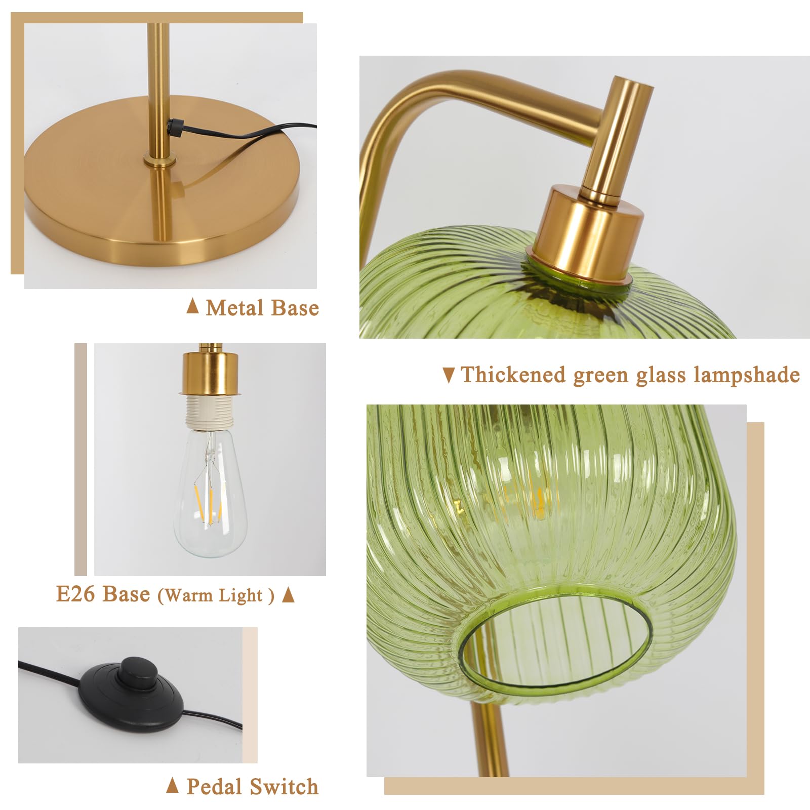 Adisun Glass Floor Lamp For Living Room, Modern Floor Lamp Ribbed Glass Lampshade Pedal Switch, Tall Lamp For Bedroom Study Room