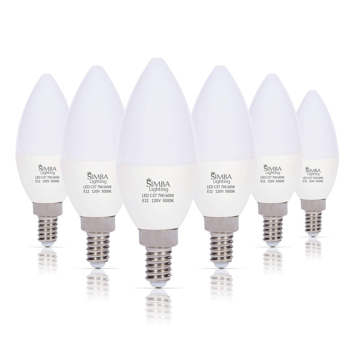 Simba Lighting Led Candelabra Light Bulbs B11 (C37) Candle Shape E12 Base (6 Pack) | Decorative 7W 60W Replacement 110V, 120V Fo